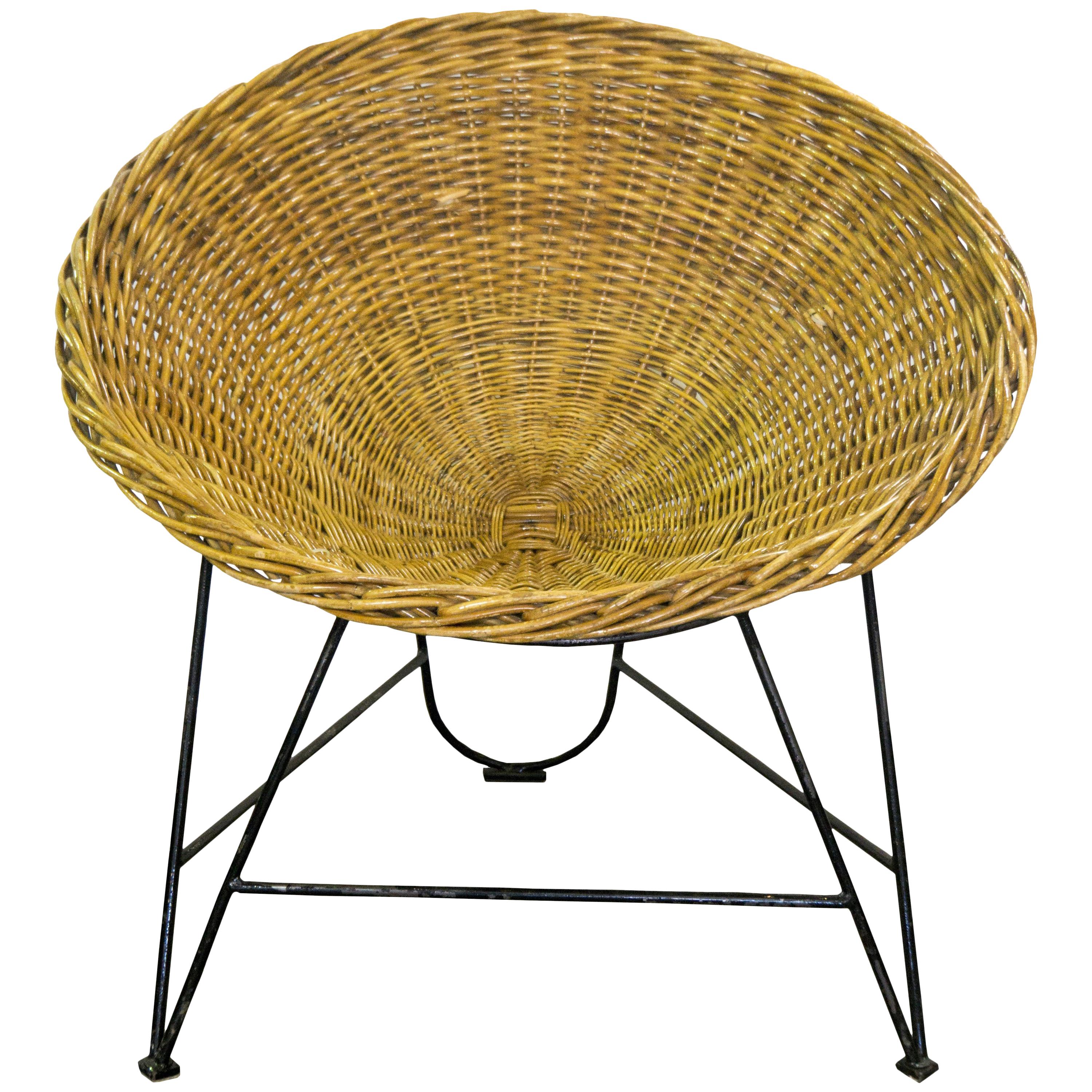 Midcentury French Wicker Chair on Iron Stand For Sale