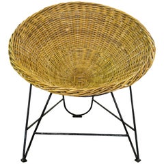 Midcentury French Wicker Chair on Iron Stand