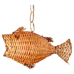 Mid Century French Wicker Fish Ceiling Light (3)