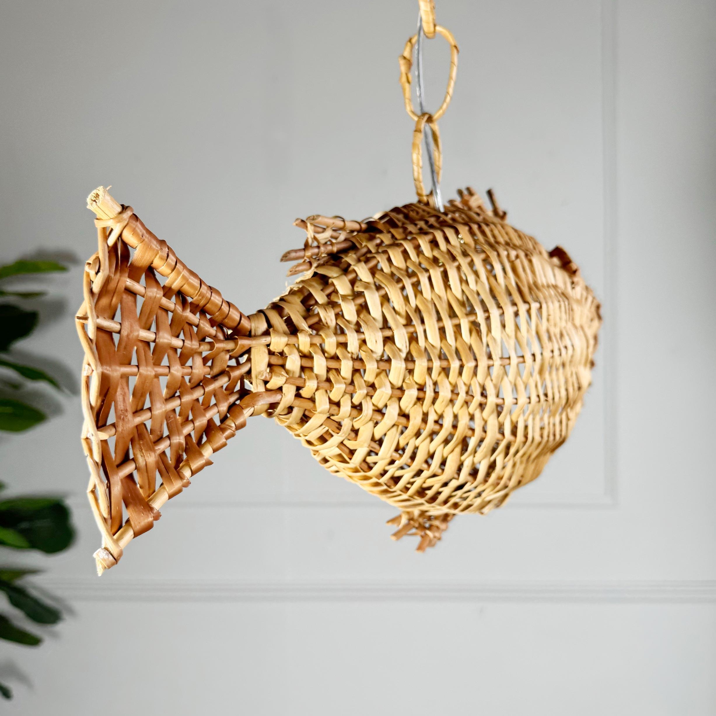 Mid Century French Wicker Fish Ceiling Light 4