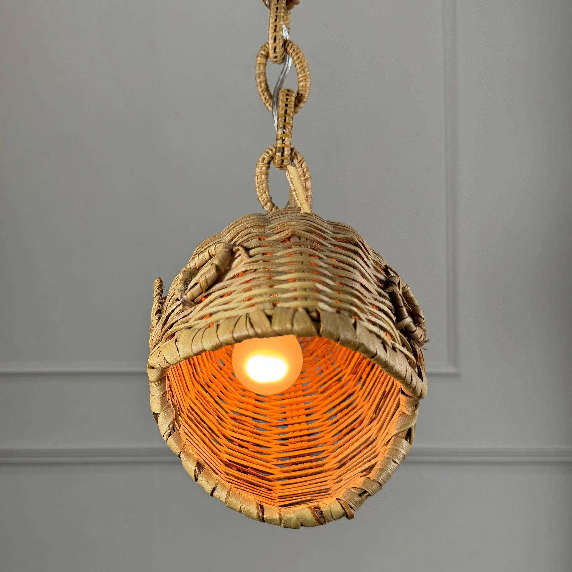 Mid Century French Wicker Fish Ceiling Light For Sale 4