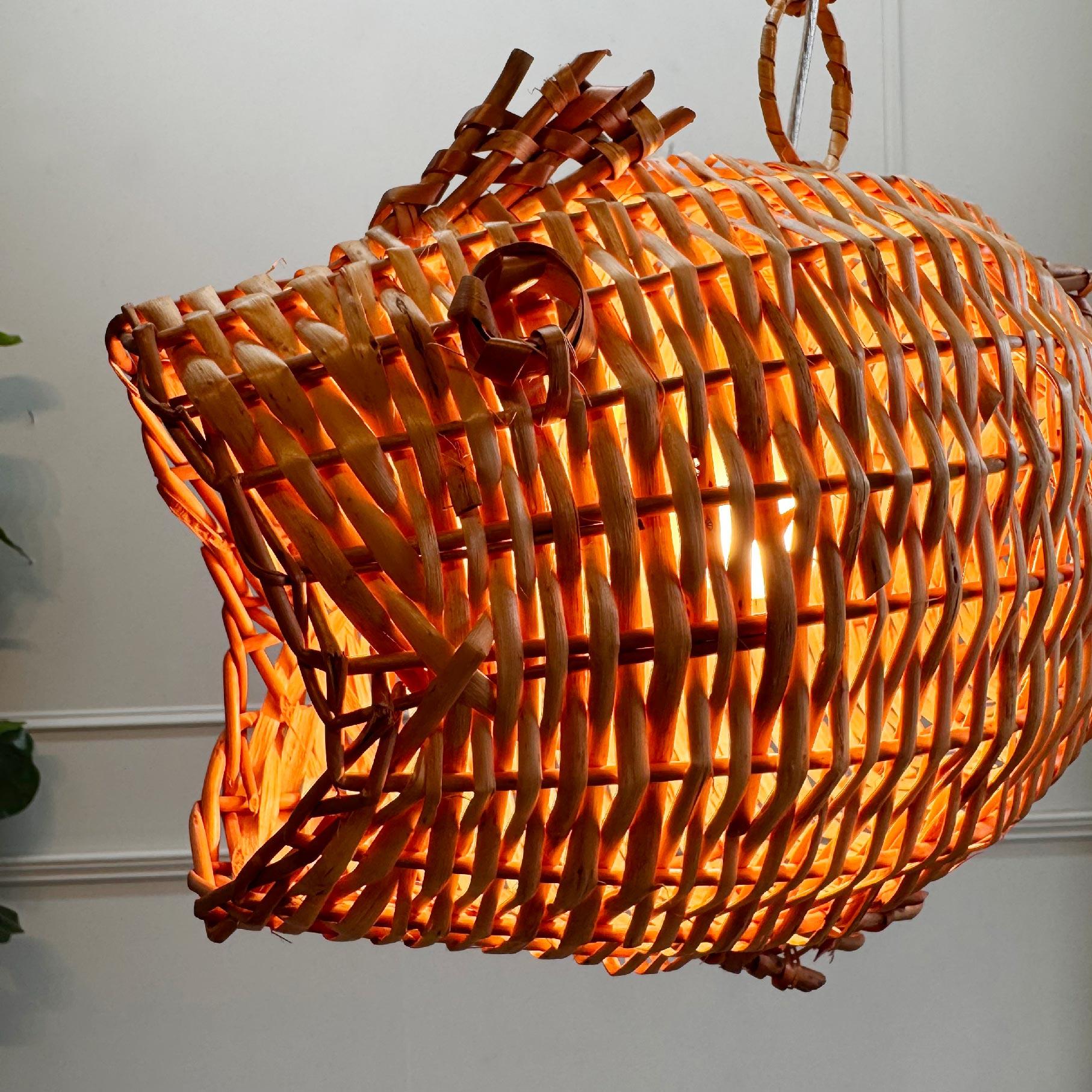 Mid-20th Century Mid Century French Wicker Fish Ceiling Light