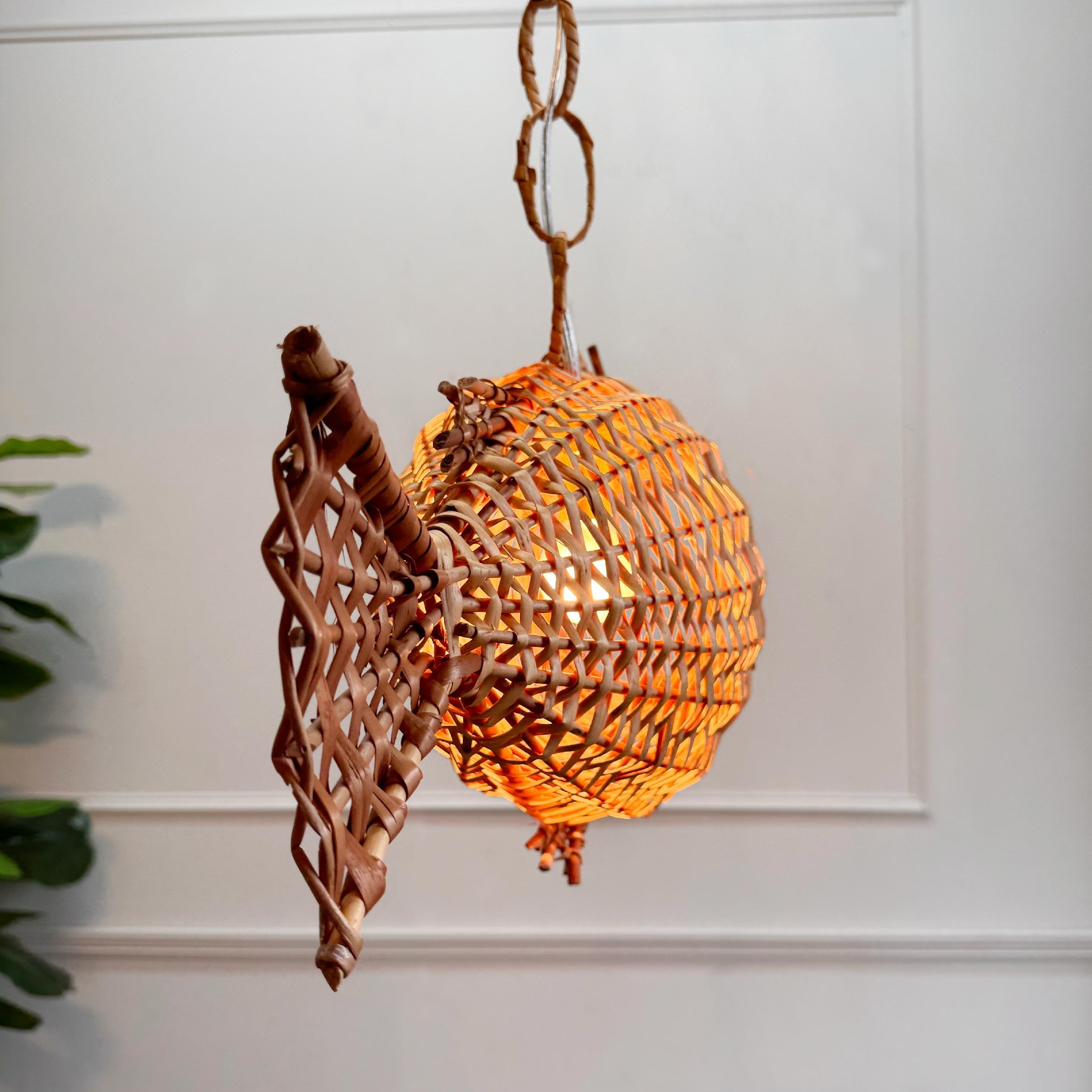 Mid Century French Wicker Fish Ceiling Light 1