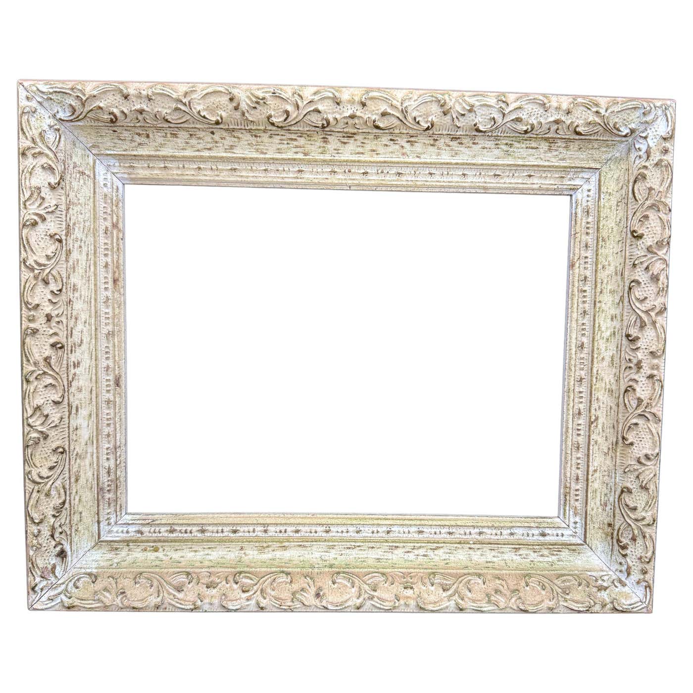 Wooden Rctangular Frame Mid-Century French Wood Painted Ornate Art Frame For Sale at 1stDibs