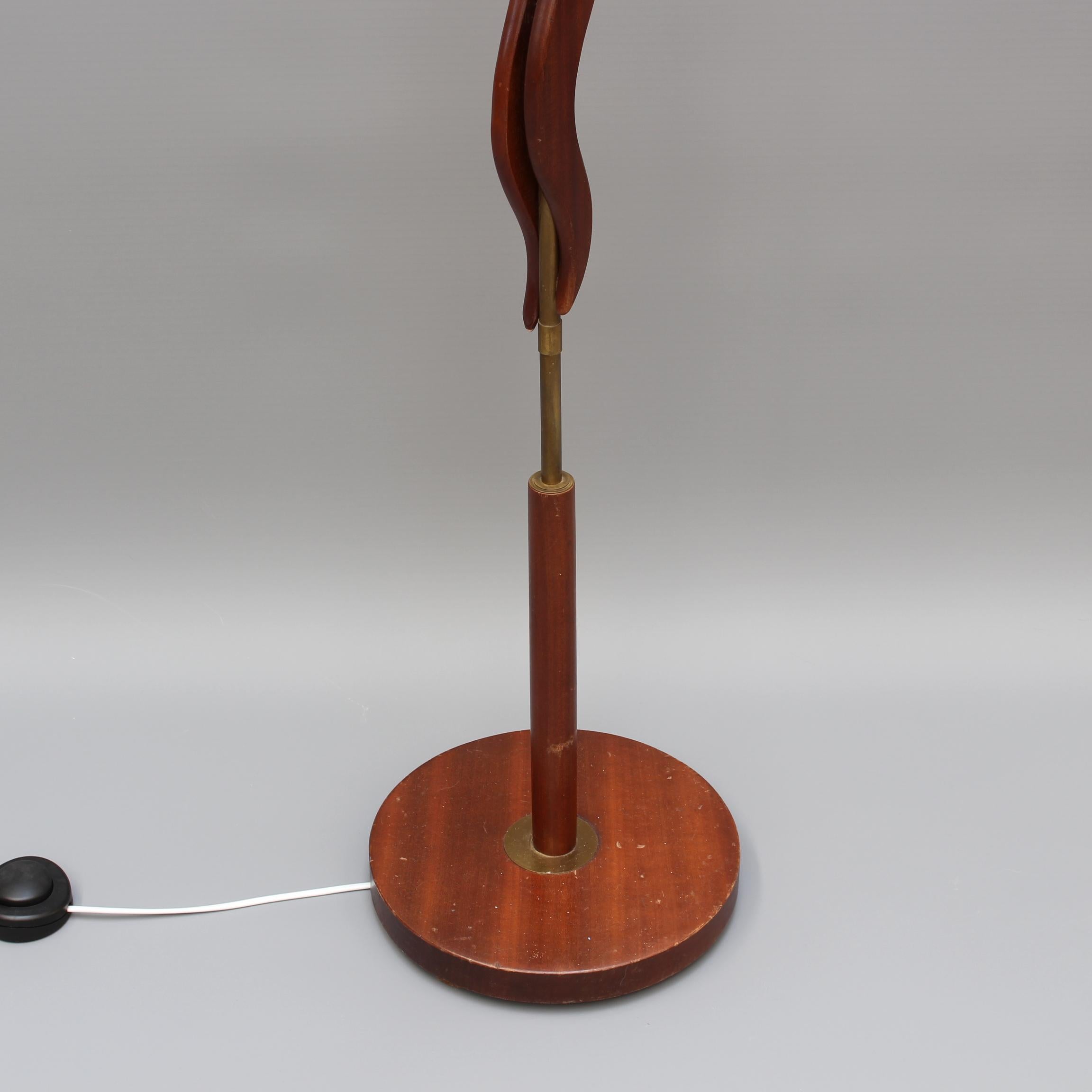 Midcentury French Wooden and Brass Floor Lamp, circa 1950s 2