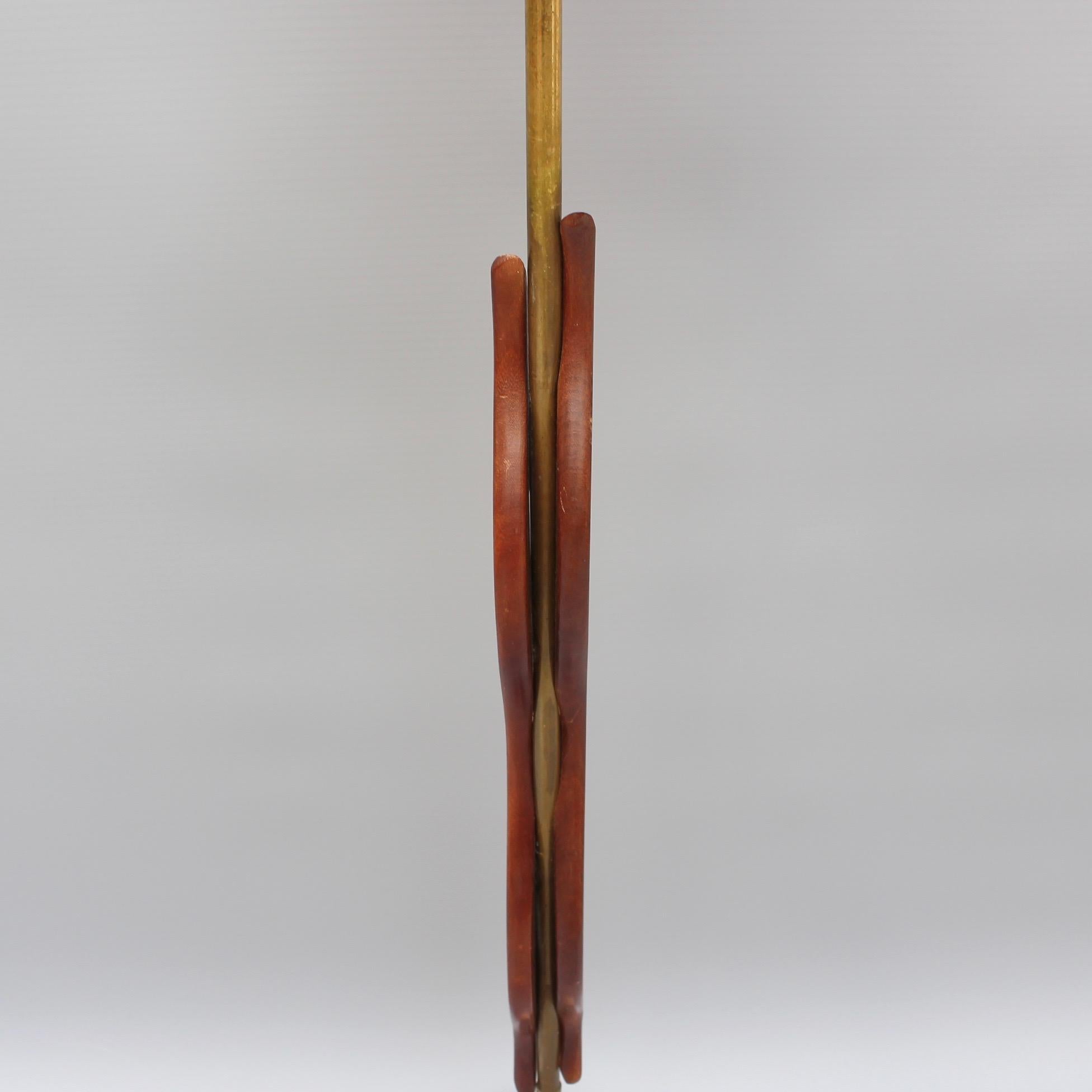 Midcentury French Wooden and Brass Floor Lamp, circa 1950s 5