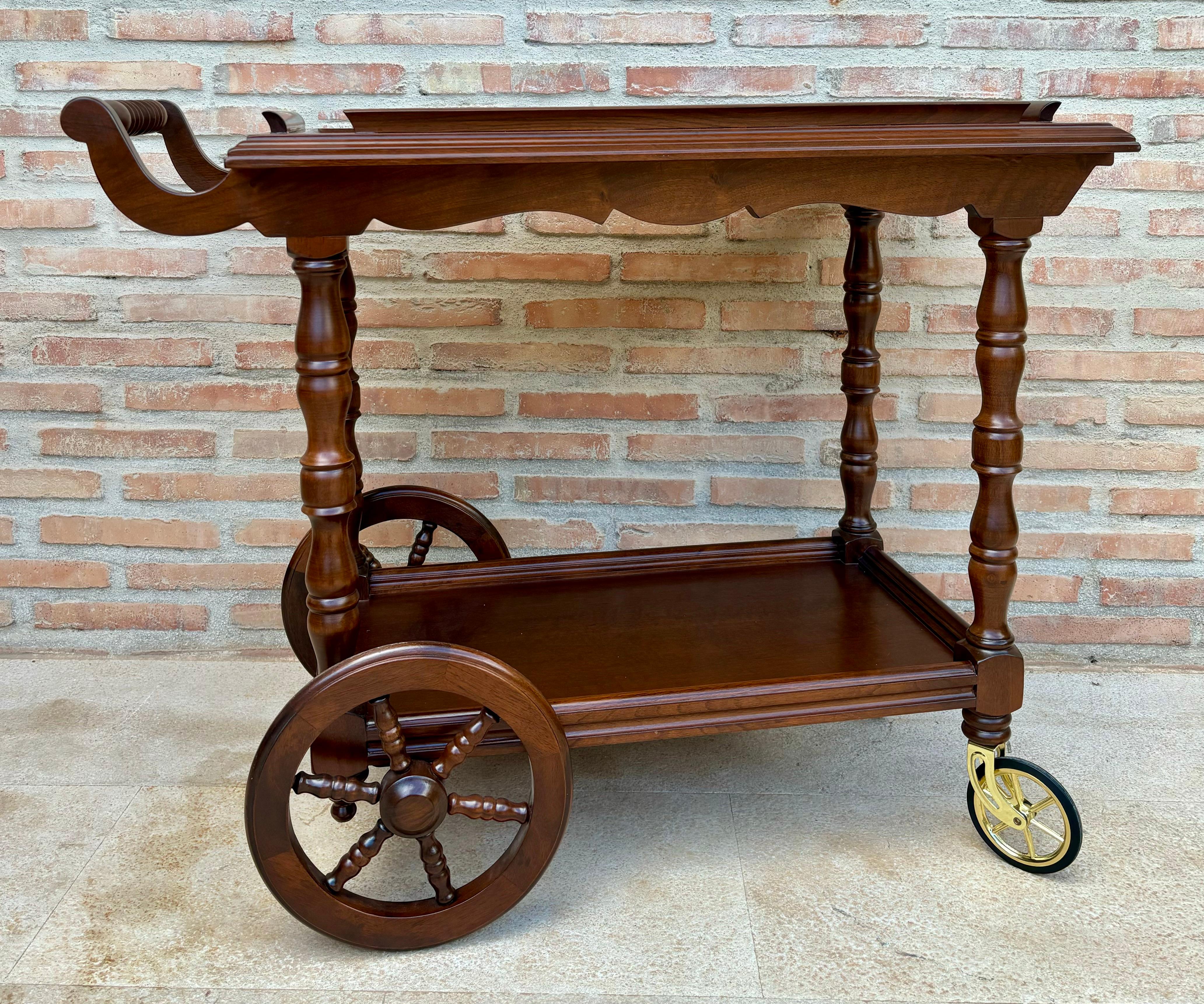 Questo carrello da portata in stile francese è un mobile straordinario che aggiungerà un tocco di eleganza a qualsiasi ambiente. Il carrello è dotato di quattro ruote, che lo rendono facile da spostare e posizionare dove ti serve. Le piccole ruote