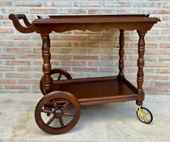 Mid-Century French Wooden Bar Cart Trolley, 1950s