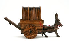 Mid-Century French Wooden Cigarette Box with Donkey Pulling Caravan, 1950s