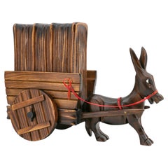 Mid-Century French Wooden Cigarette Box with Donkey Pulling Caravan, 1950s
