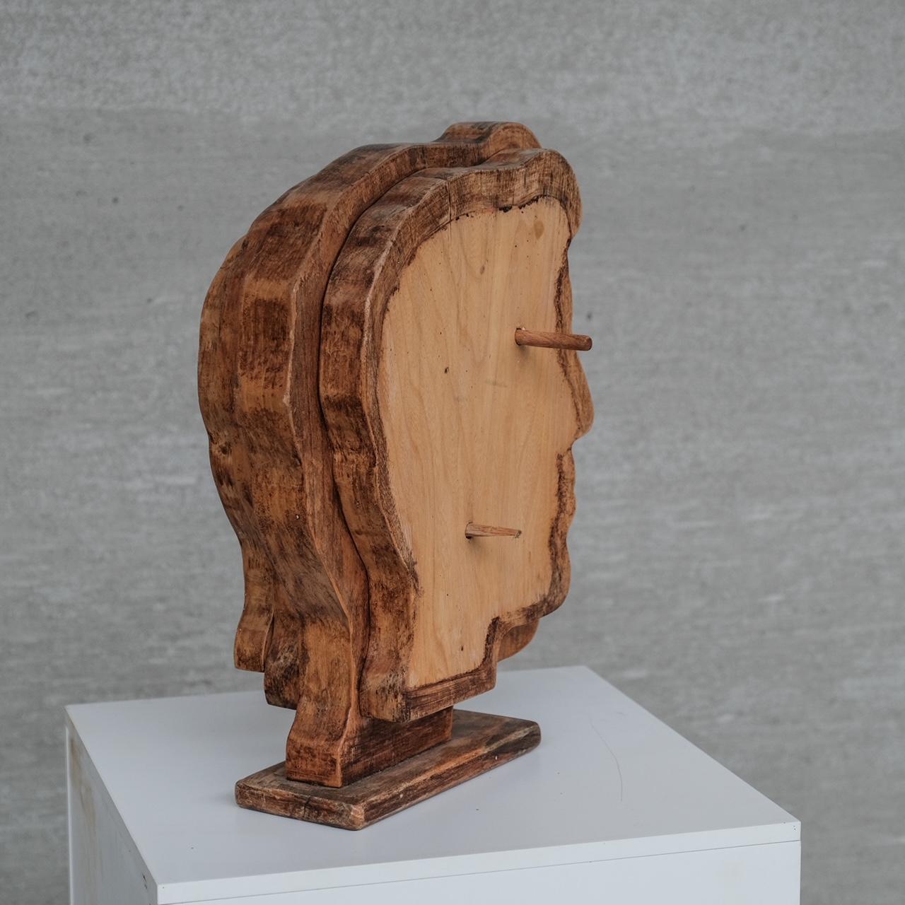 Late 20th Century Mid-Century French Wooden Signed Sculpture For Sale