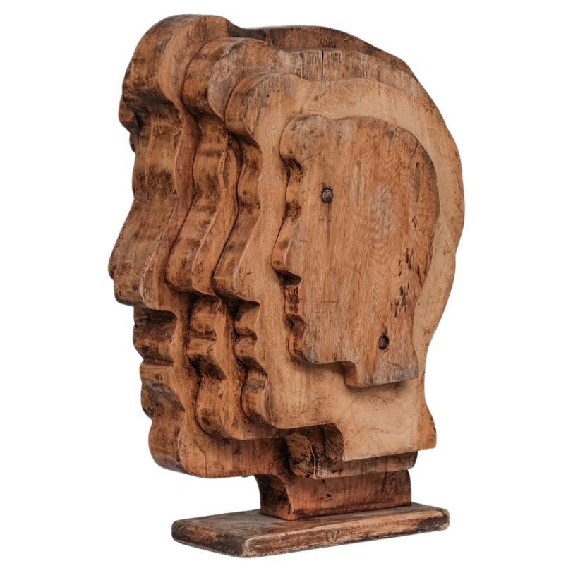 Mid-Century French Wooden Signed Sculpture For Sale