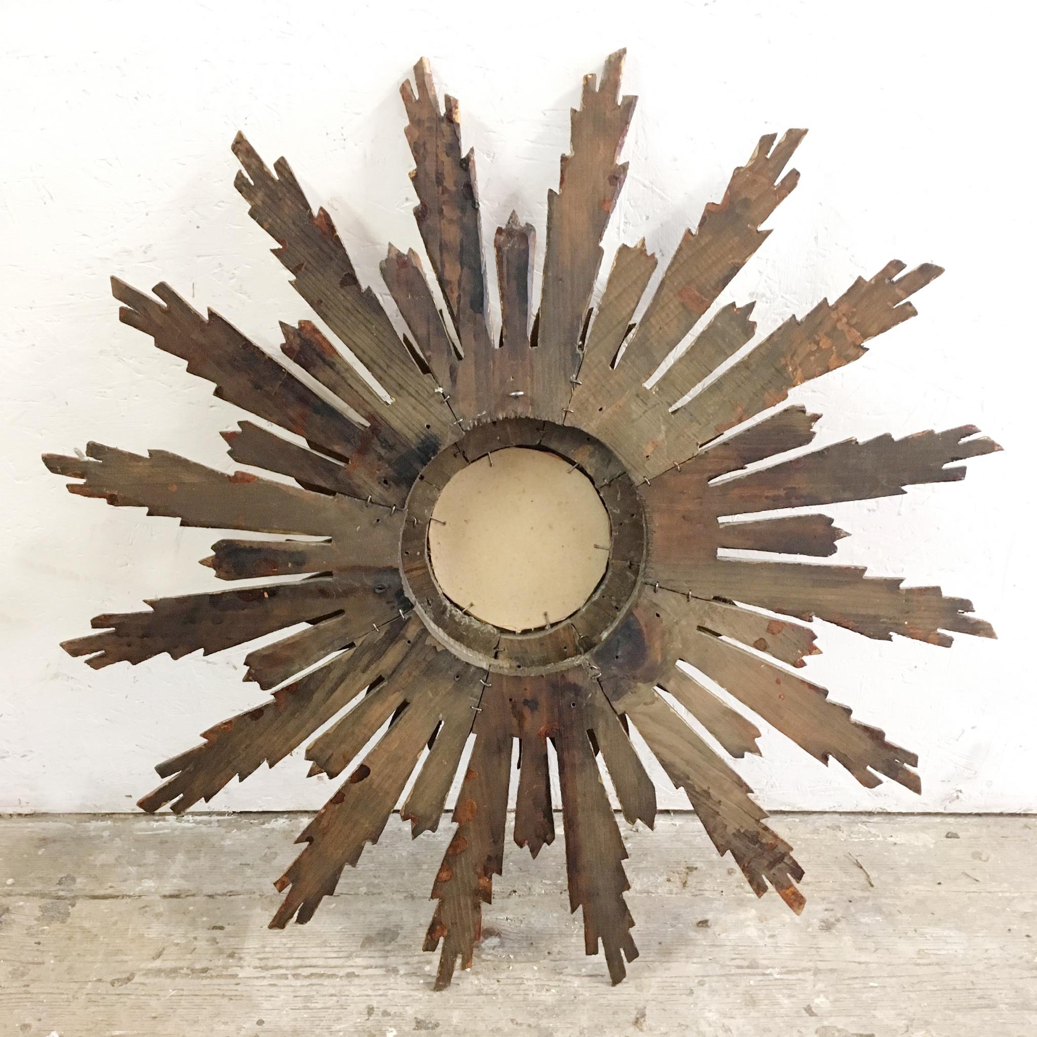 Midcentury French Wooden Sunburst Mirror 4
