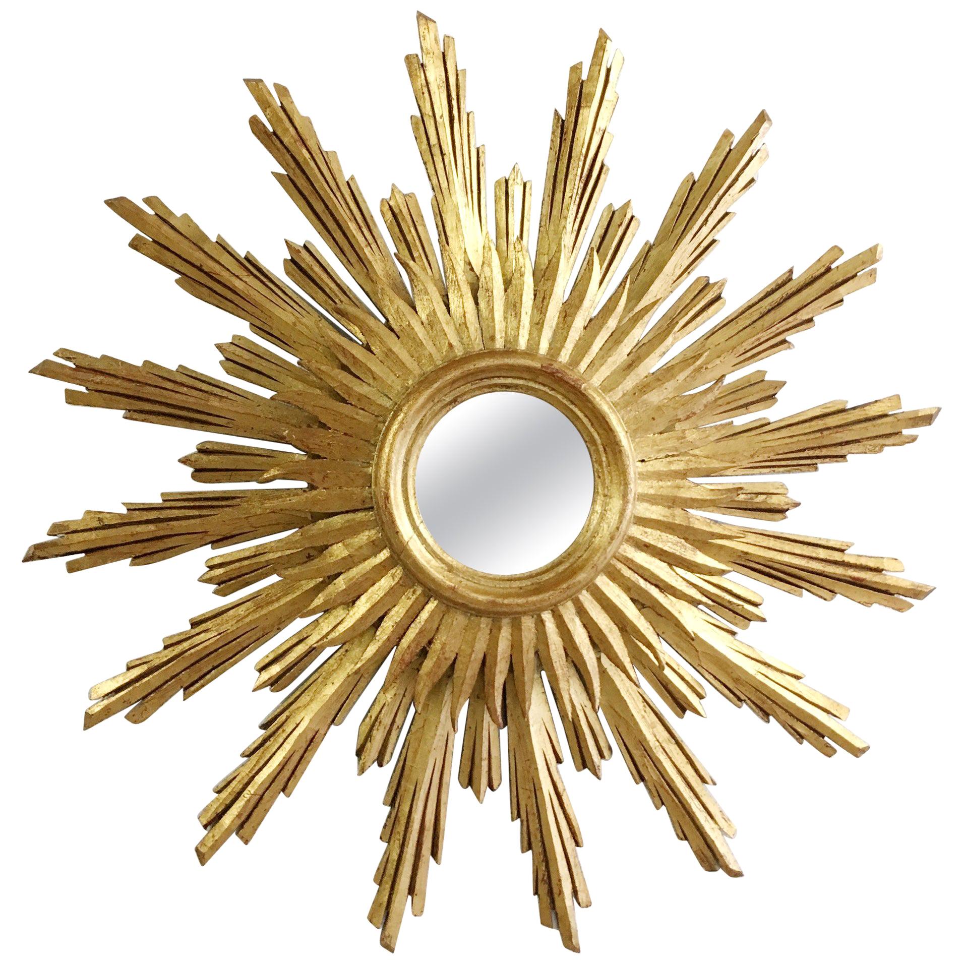 Midcentury French Wooden Sunburst Mirror