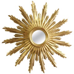 Midcentury French Wooden Sunburst Mirror