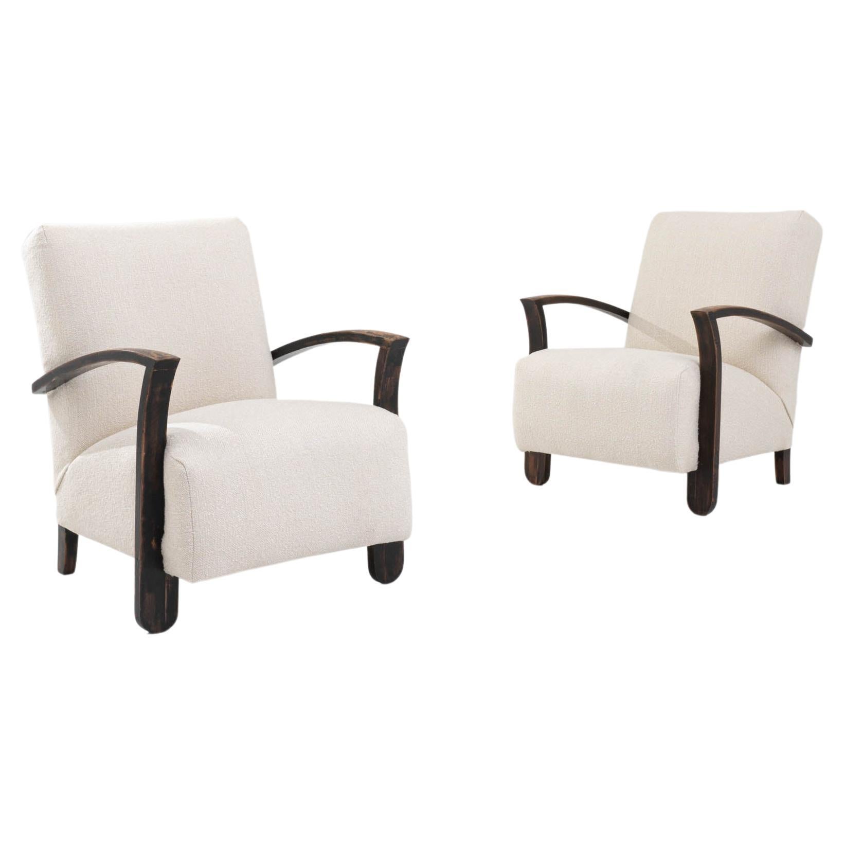 Midcentury French Wooden Upholstered Armchairs For Sale at 1stDibs