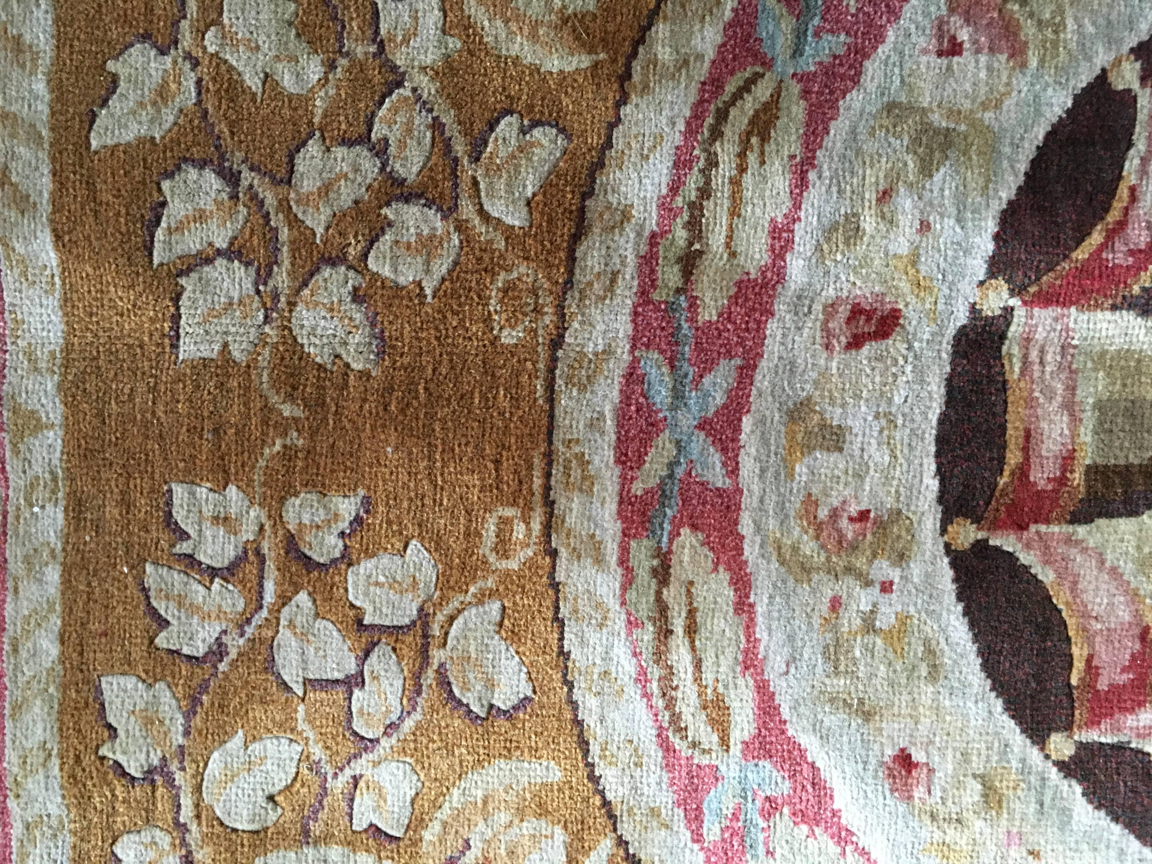 Post-Modern 1960 Aubusson France Rug in Pink and Blue Colors For Sale