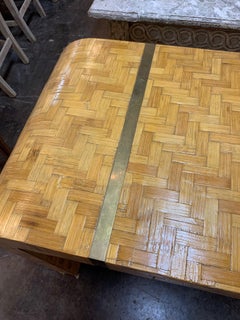 Midcentury French Woven Parquetry Veneer Inlaid Writing Table