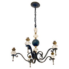 Mid-Century French Wrought Iron and Cristal de Sèvres Five-Branch Chandelier