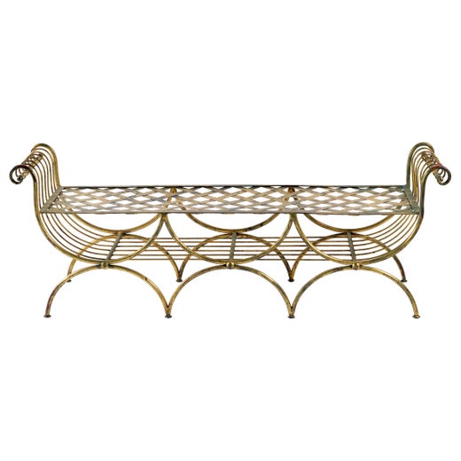 Midcentury French Wrought Iron And Gilded With Gold Leaf Bench Or