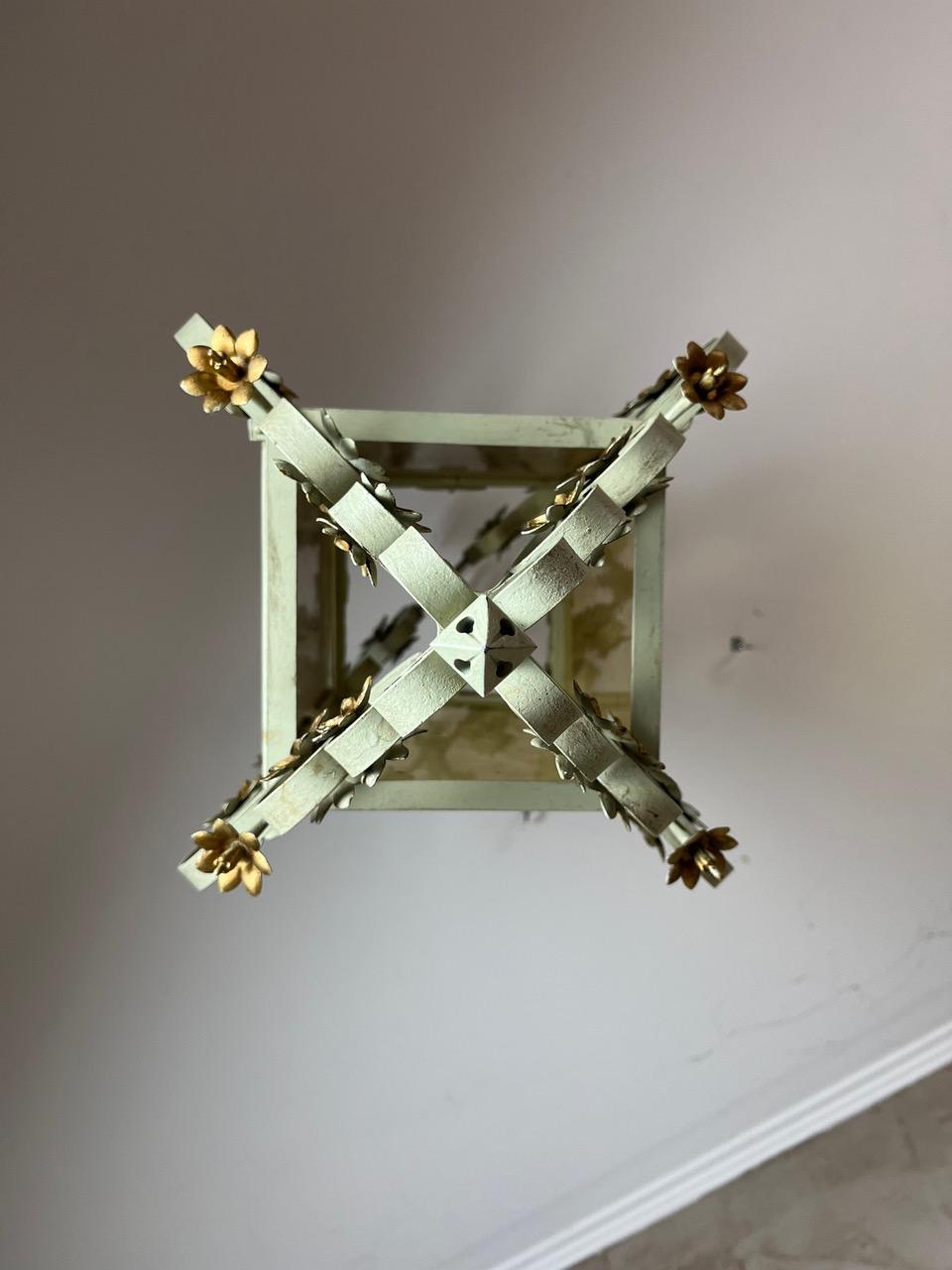 Mid-century French Wrought Iron and Glass Pendant, 1950s For Sale 2