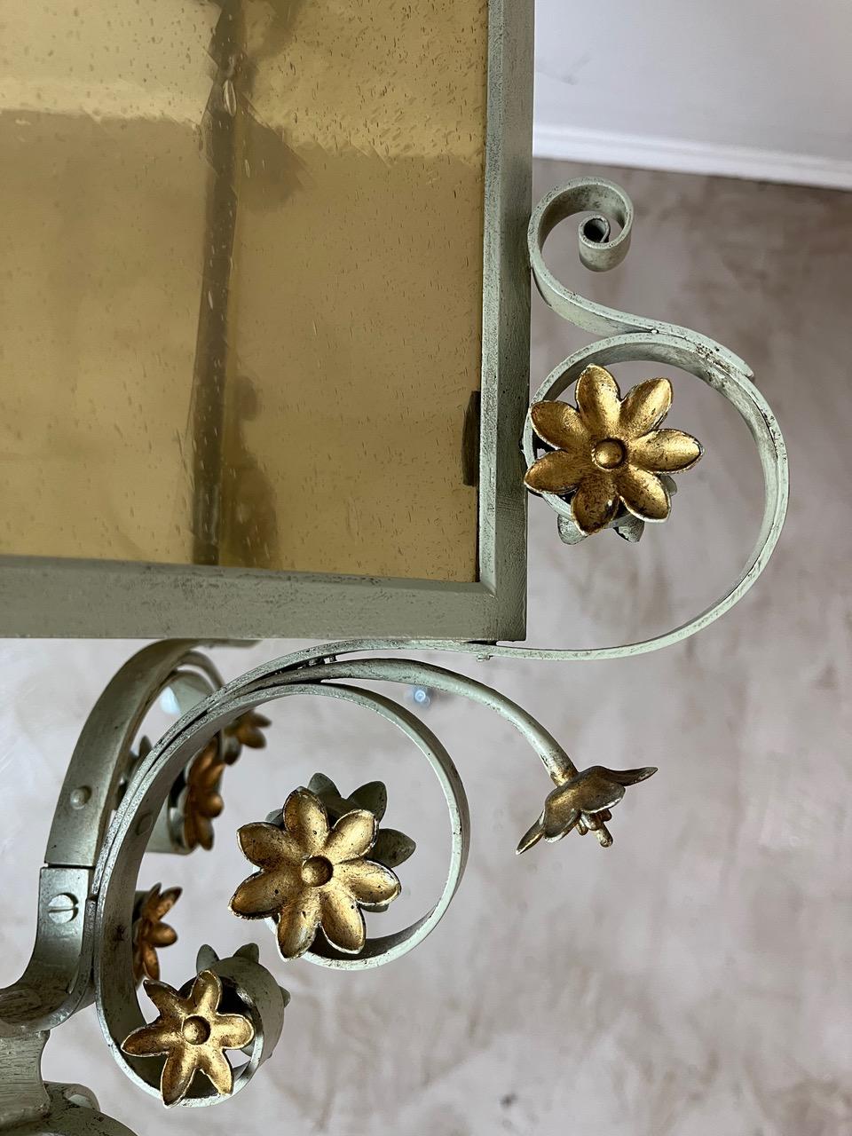 Mid-century French Wrought Iron and Glass Pendant, 1950s For Sale 5