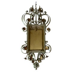 Vintage Mid-century French Wrought Iron and Glass Pendant, 1950s
