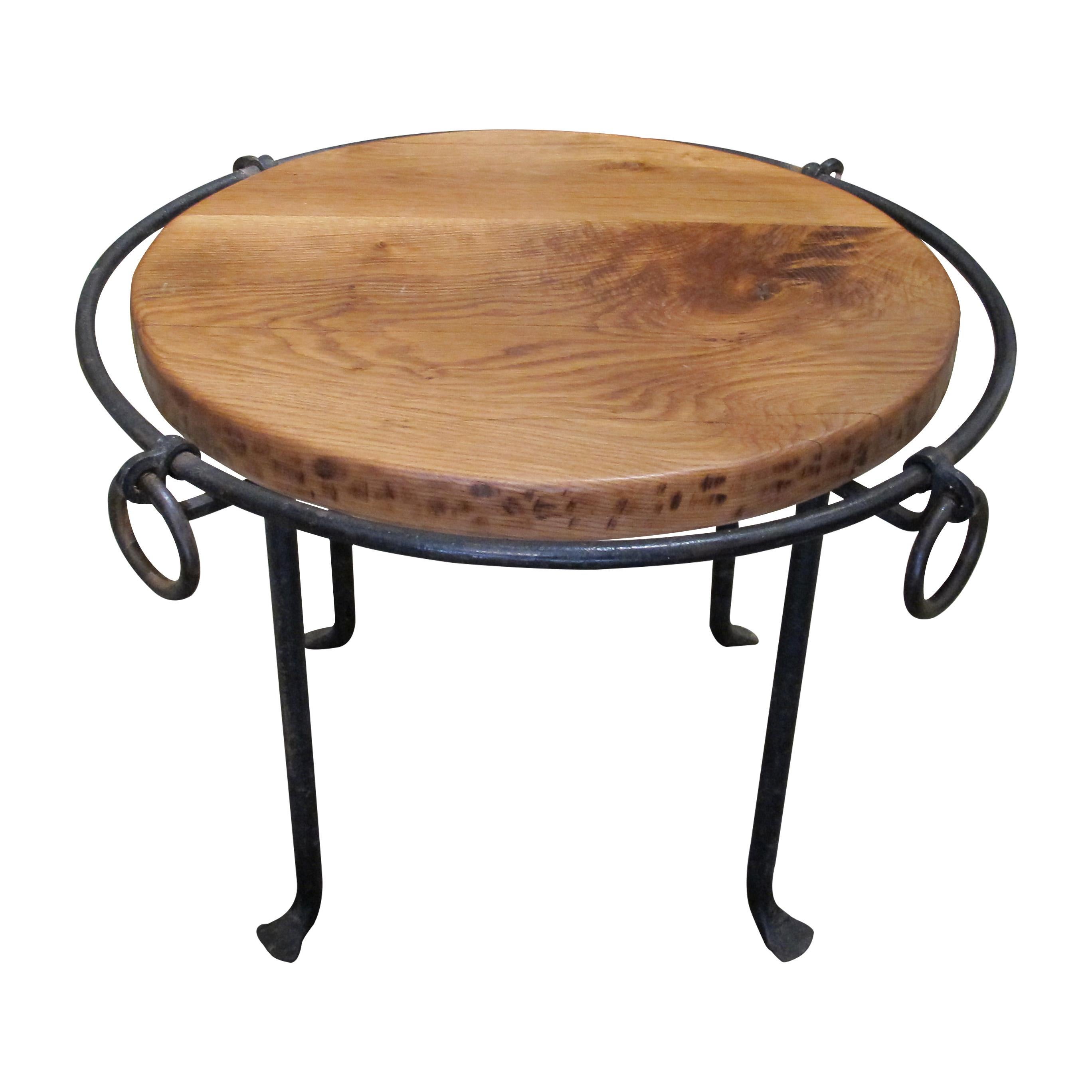 Mid-Century Modern Mid-Century French Wrought Iron and Oak Coffee Table For Sale