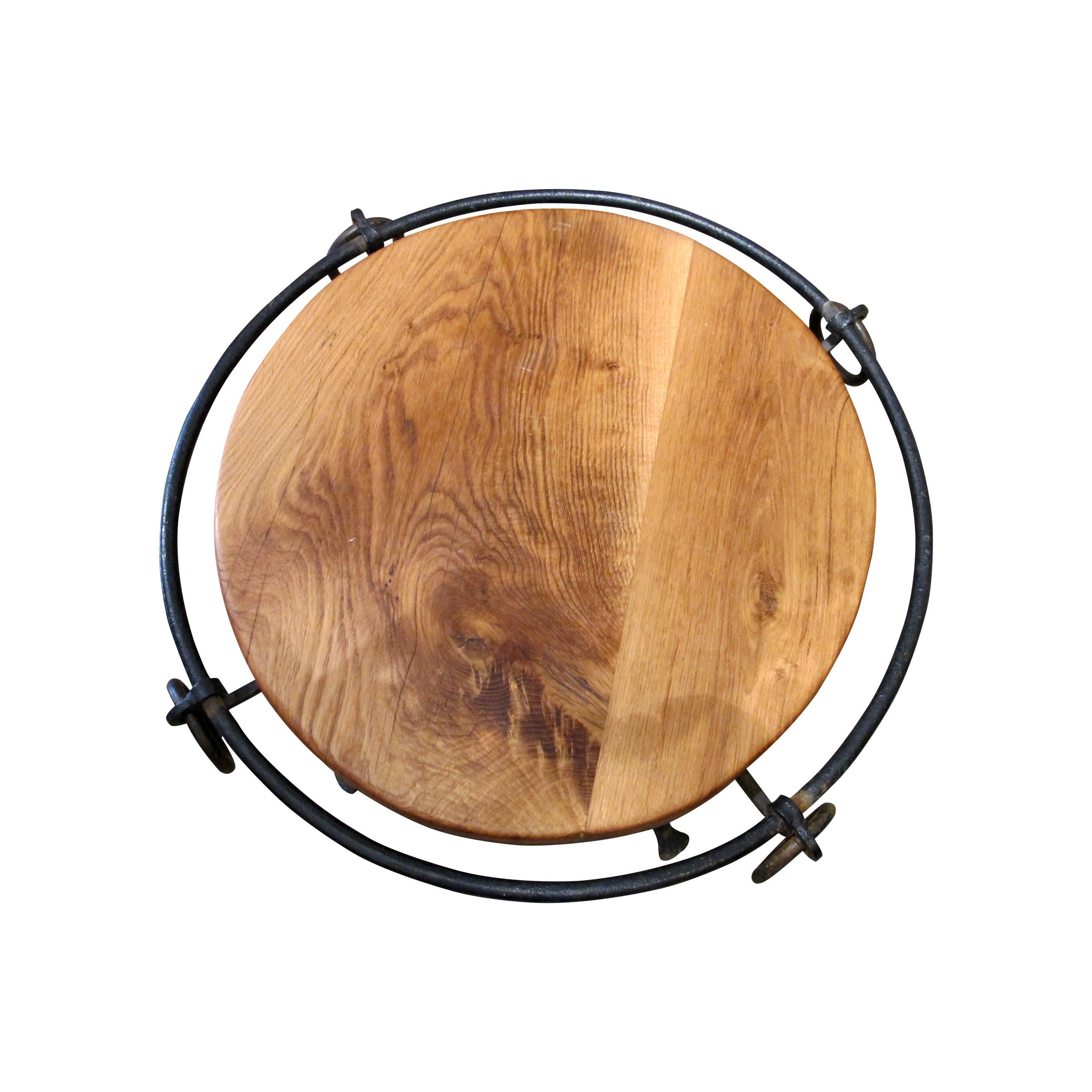 Other Mid-Century French Wrought Iron and Oak Coffee Table For Sale