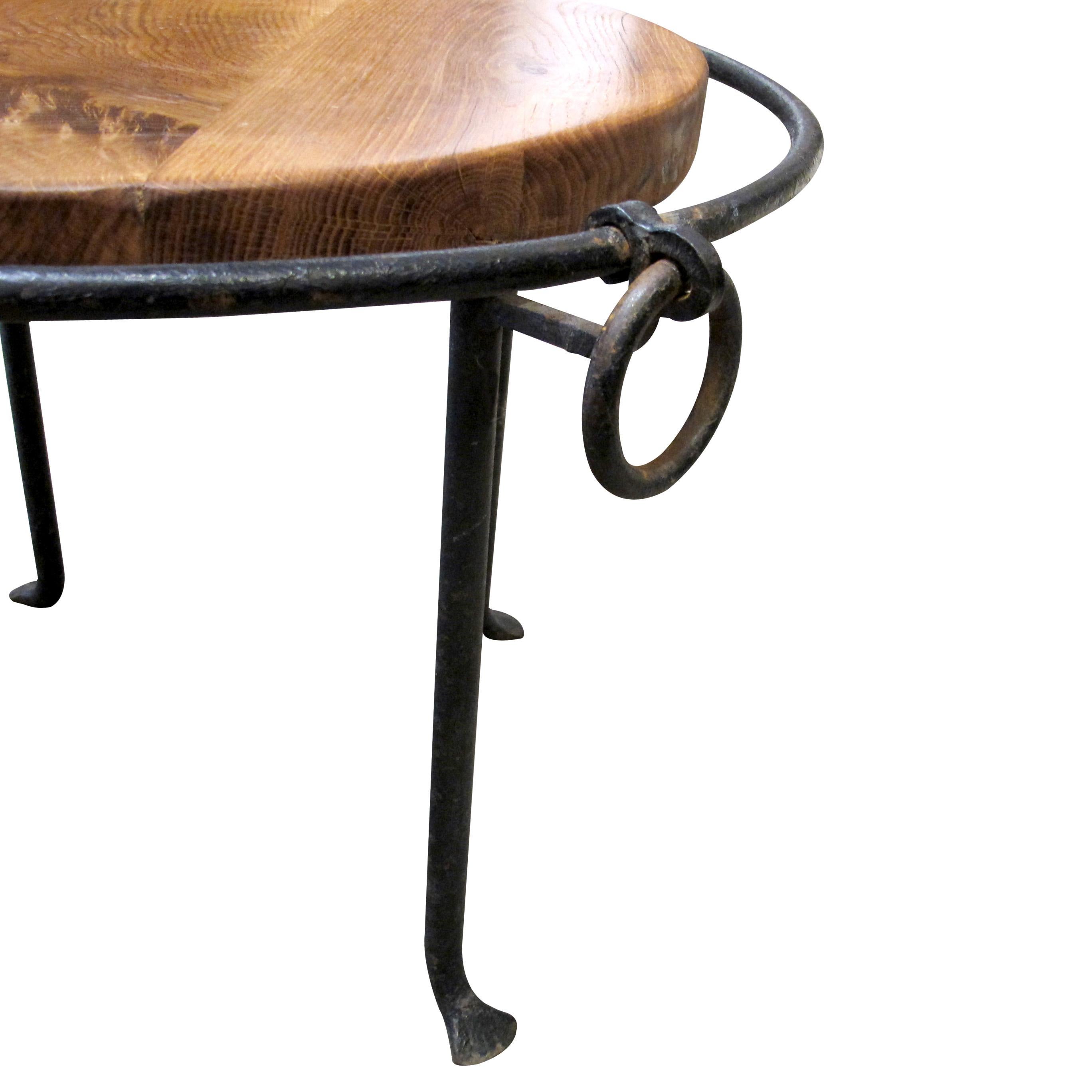 Mid-Century French Wrought Iron and Oak Coffee Table In Good Condition For Sale In London, GB