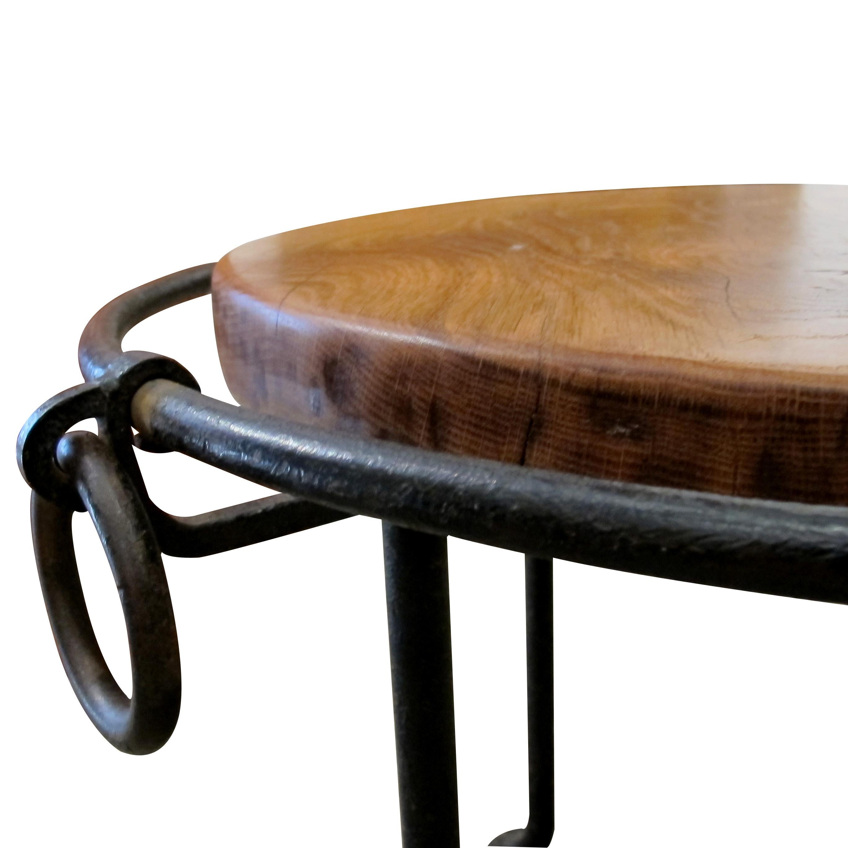 Mid-20th Century Mid-Century French Wrought Iron and Oak Coffee Table For Sale