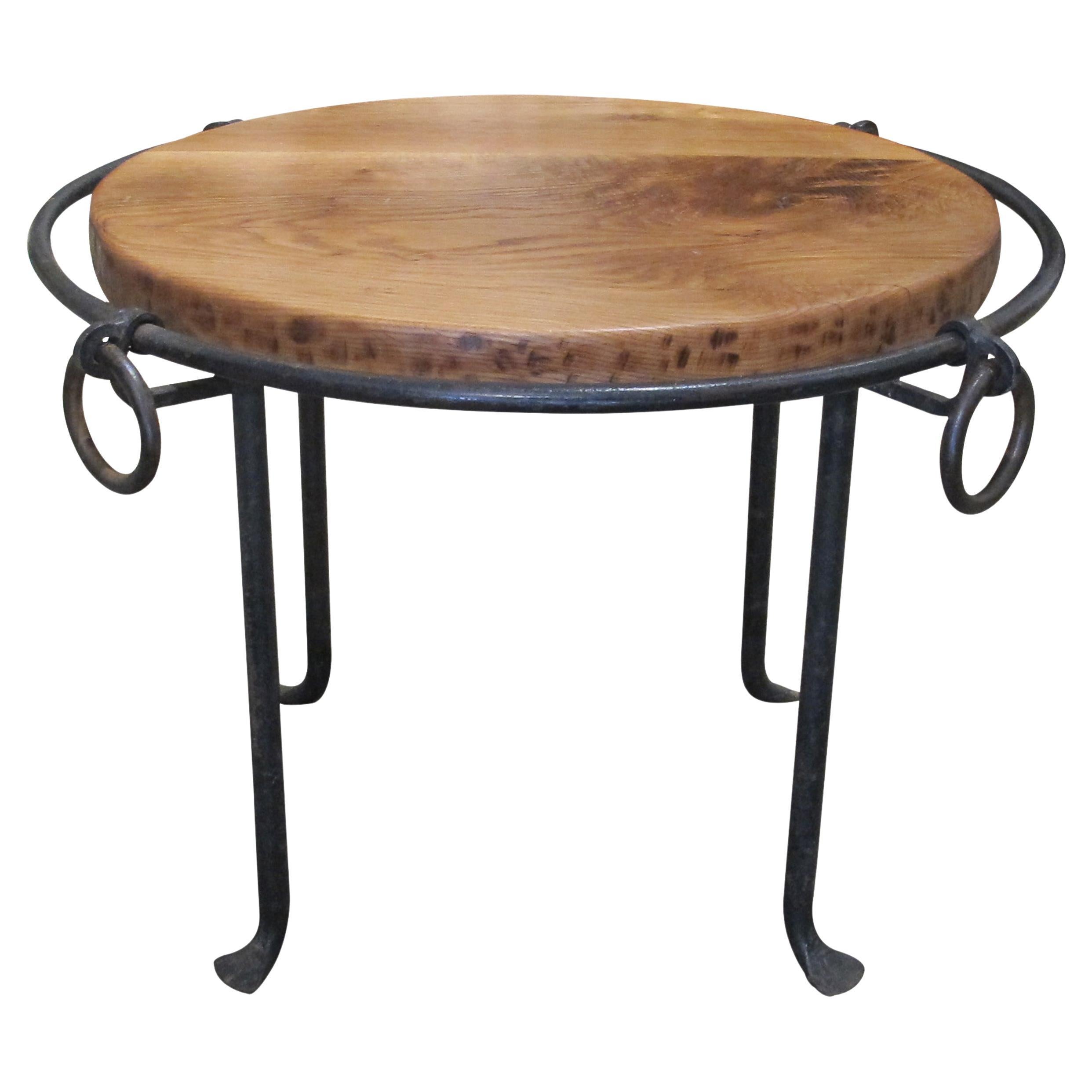 Mid-Century French Wrought Iron and Oak Coffee Table For Sale