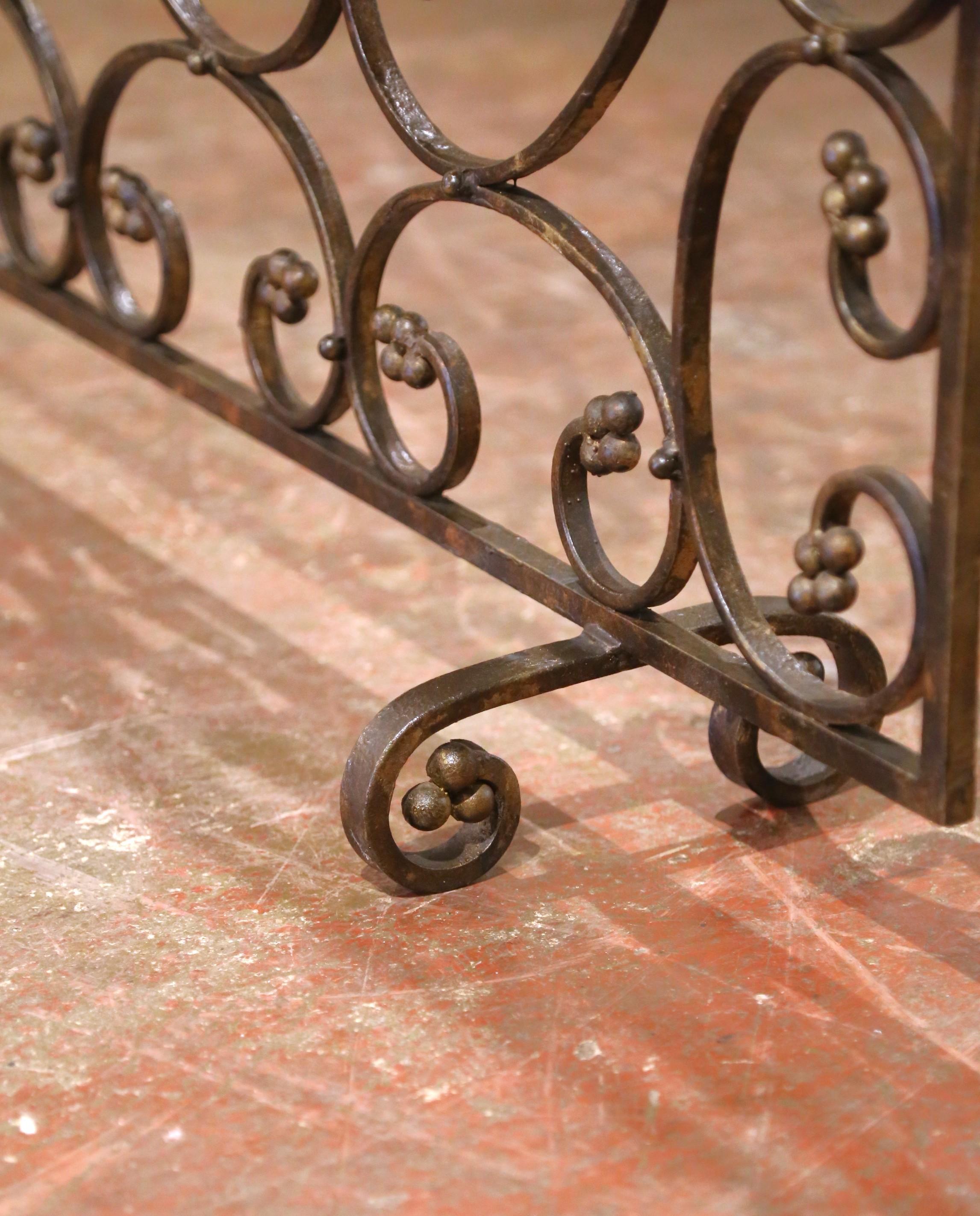 Mid-Century French Wrought Iron Decorative Fire Screen with Gilded Rosettes For Sale 3