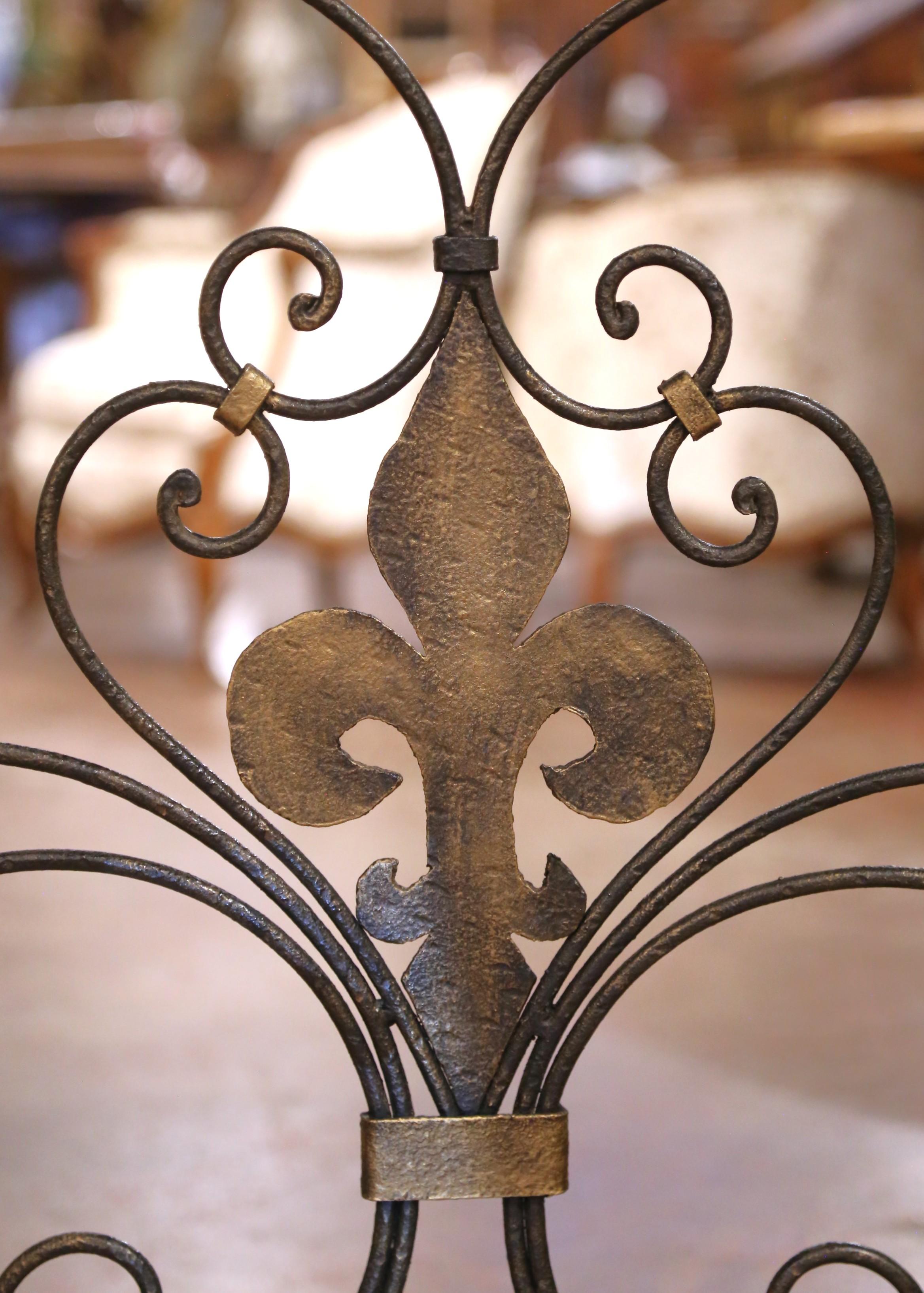 Gothic Mid-Century French Wrought Iron Decorative Fireplace Screen with Fleur-de-Lys For Sale