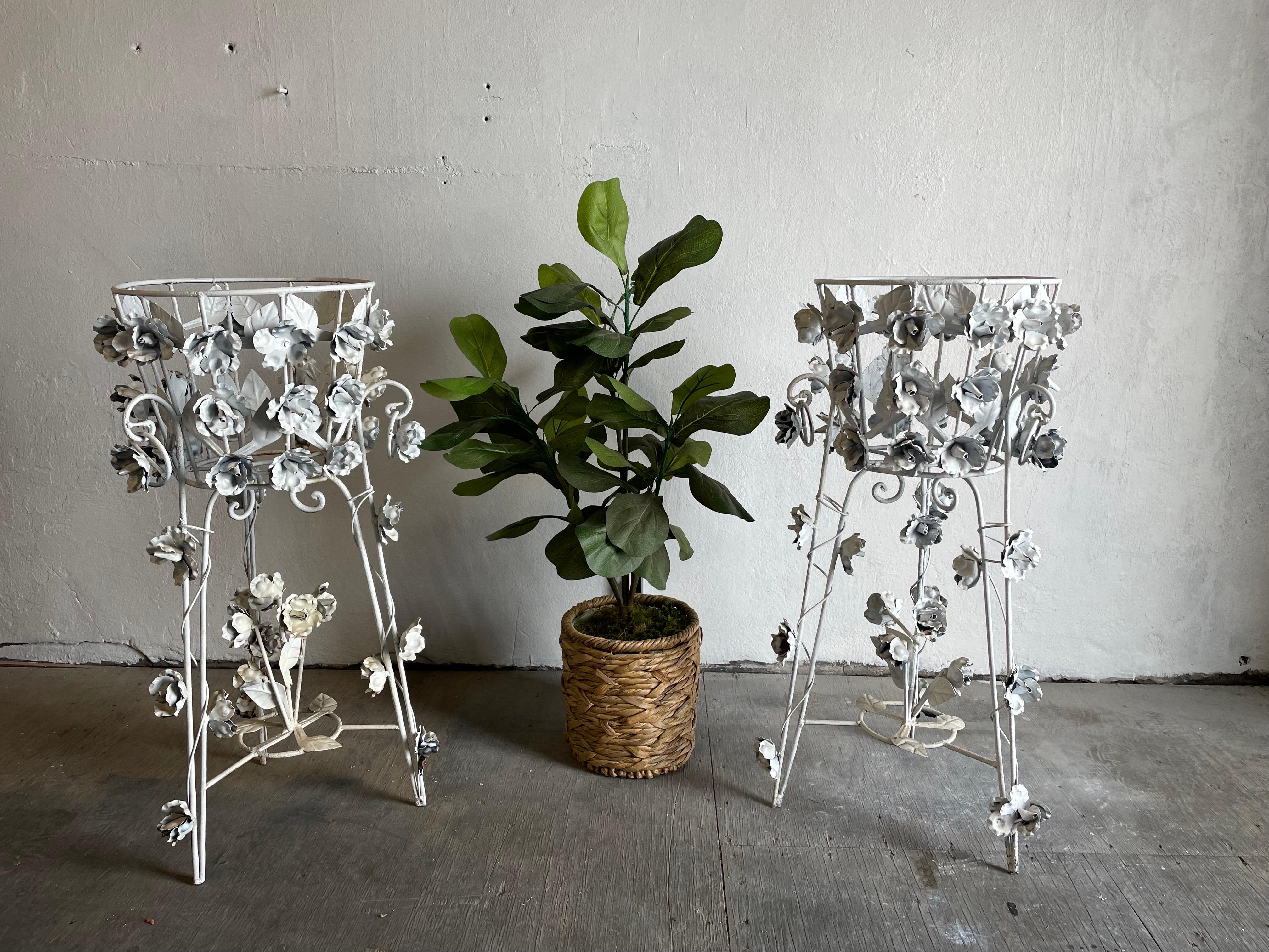 Midcentury French Wrought Iron Jardinières or Plant Stands, a Pair For Sale 2