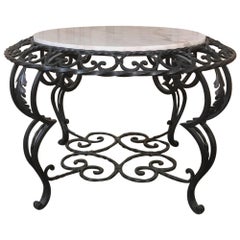 Midcentury French Wrought Iron Marble-Top Coffee Table