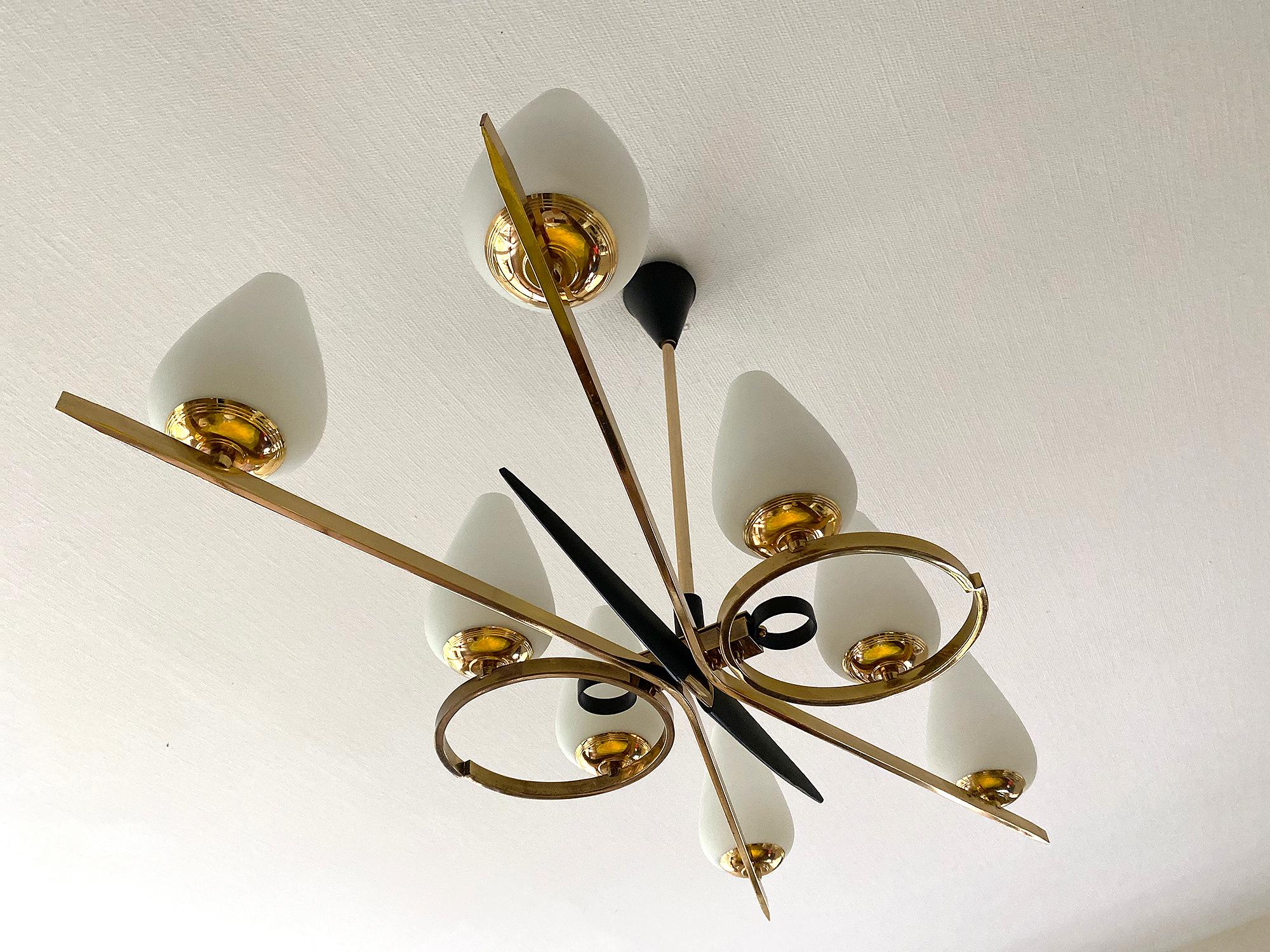 Mid-20th Century  XXL  French Mid Century Pendant Light, Arlus France, Stilnovo Style For Sale