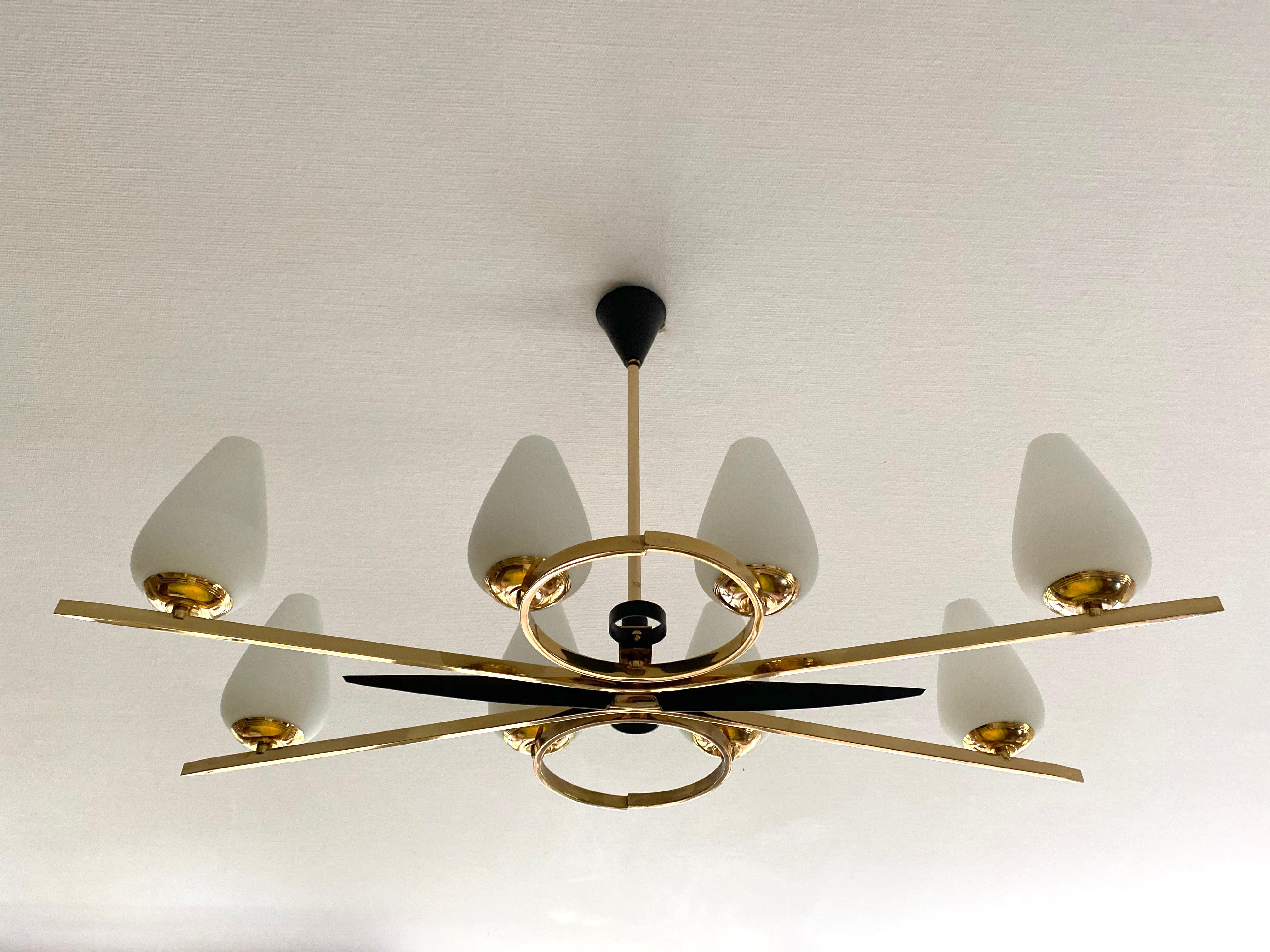 XXL  French Mid Century Pendant Light, Arlus France, Stilnovo Style For Sale 1