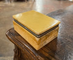 Mid-Century French Yellow Marble and Chrome Jewelry Box Casket