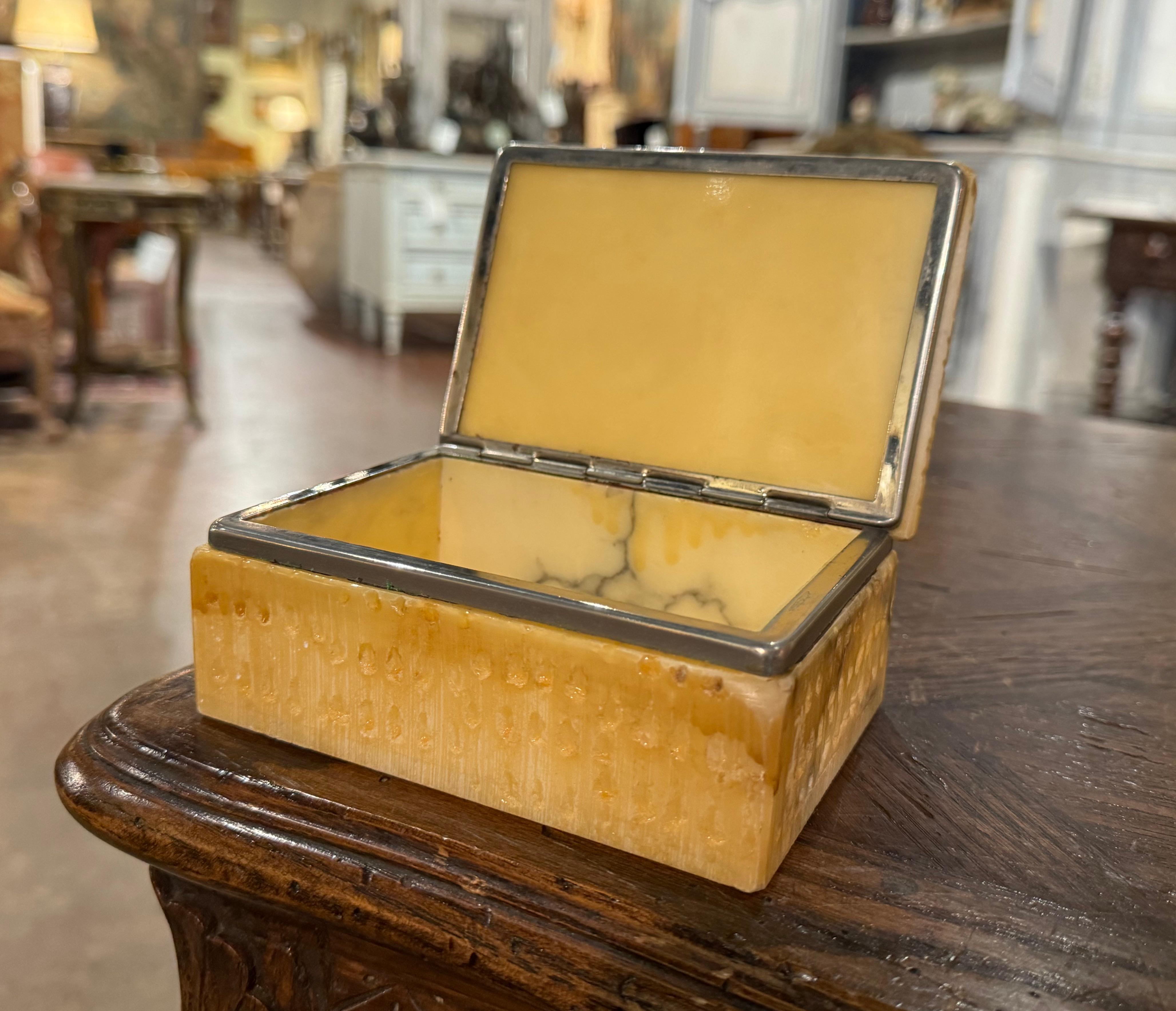 Hand-Crafted Mid-Century French Yellow Marble and Chrome Jewelry Box Casket  For Sale