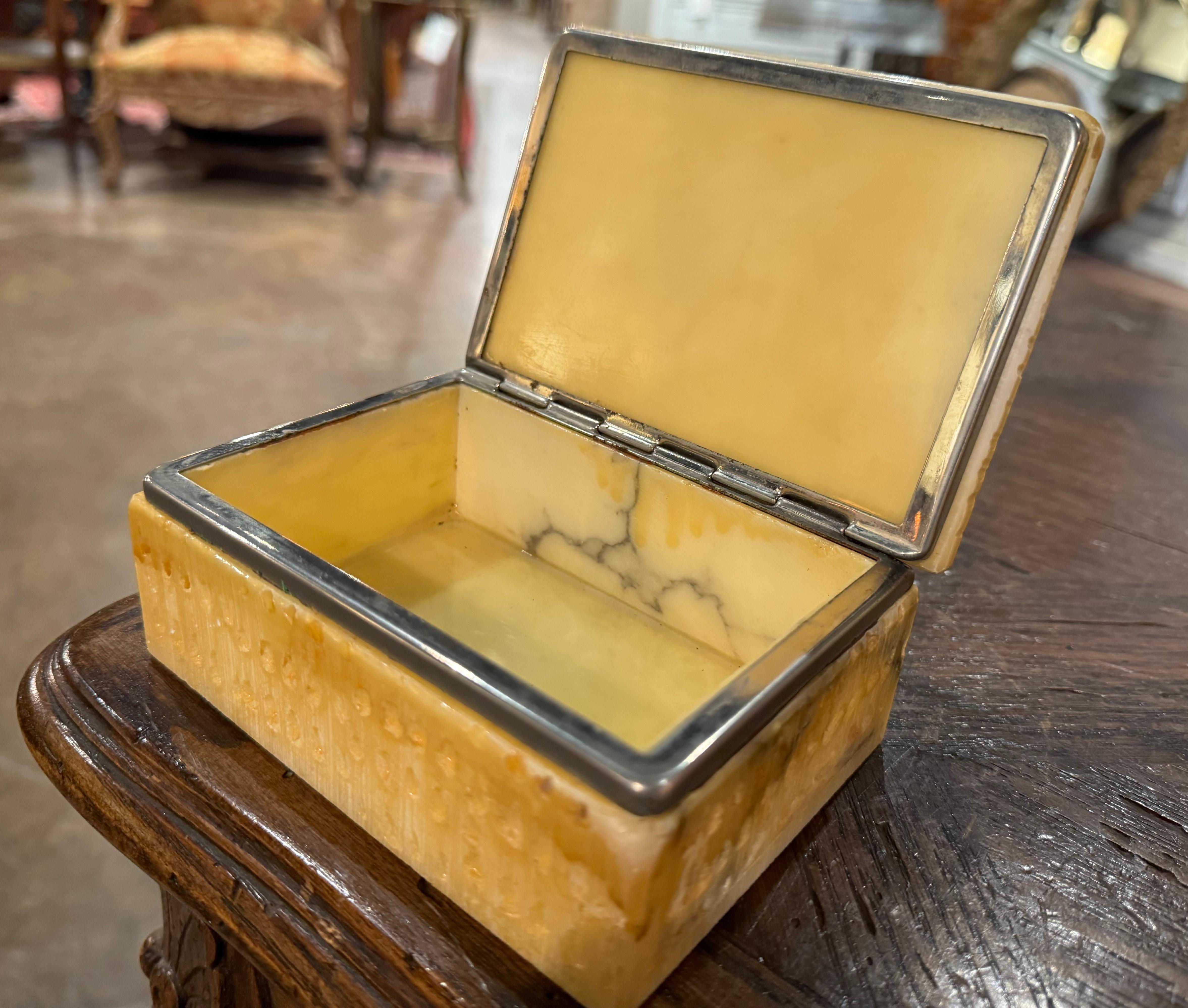 Mid-Century French Yellow Marble and Chrome Jewelry Box Casket  In Excellent Condition For Sale In Dallas, TX