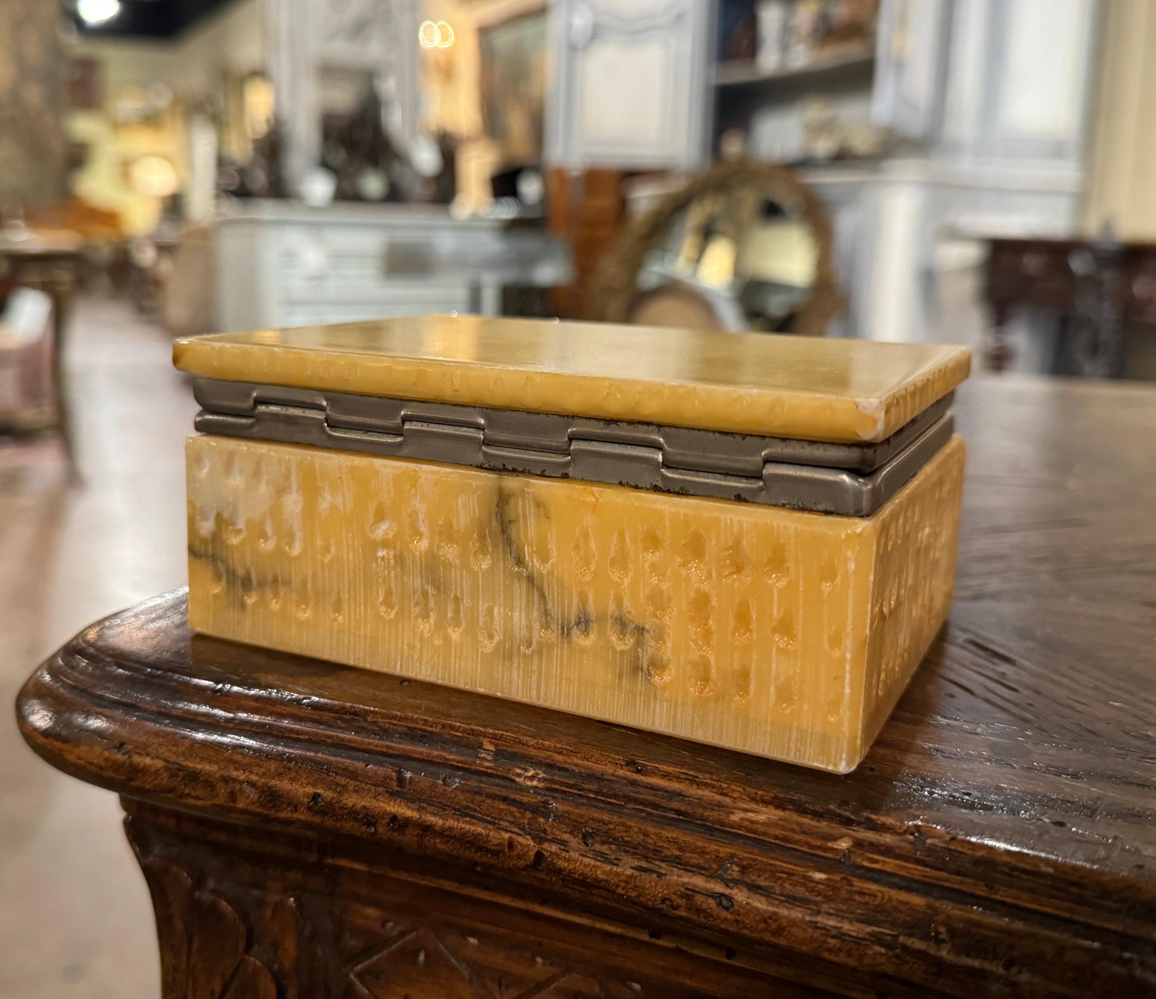 Mid-Century French Yellow Marble and Chrome Jewelry Box Casket  For Sale 2