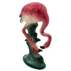 Mid-century "Friends" California Pottery Ceramic Pink Flamingo Statue, Pair