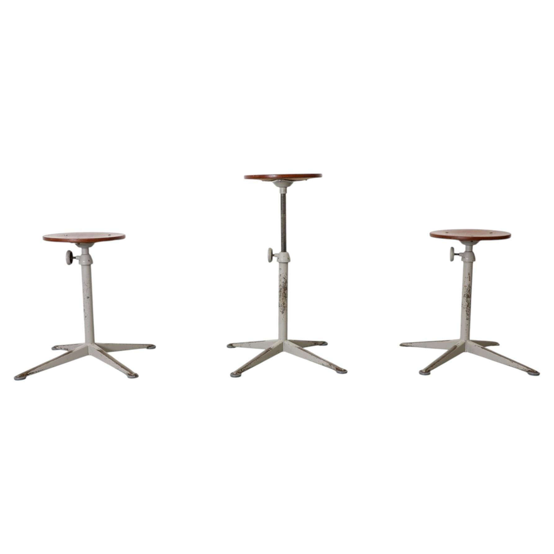 Mid-Century Friso Kramer Adjustable Task Stool, Teak, Gray Metal Base