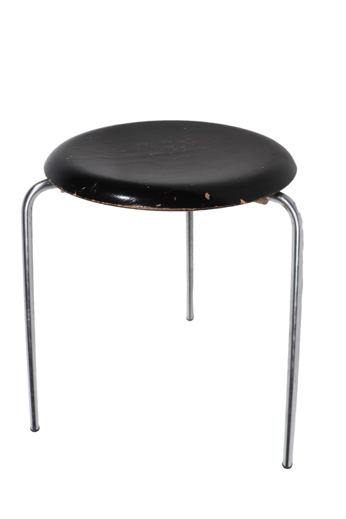 Chrome  Mid Century Fritz Hansen Arne Jacobsen Three Leg Dot Table  For Sale
