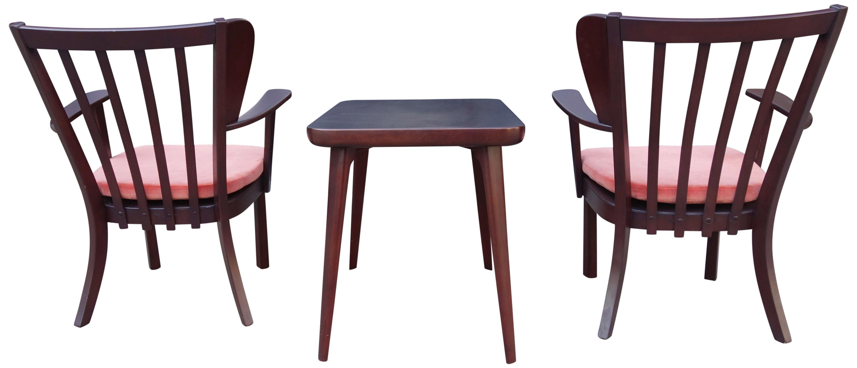 Wood Midcentury Fritz Hansen Side Chairs and Side Table