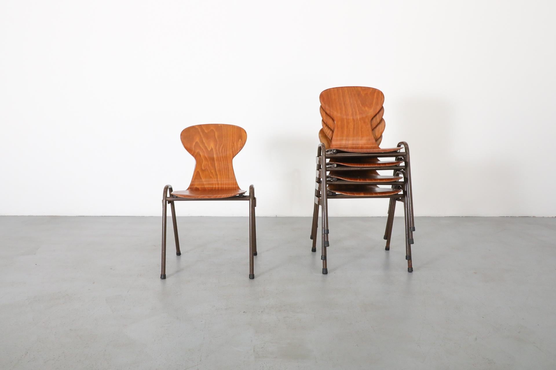 Olandese Sedie da scuola impilabili in stile Fritz Hansen di metà secolo in tonalità teak in vendita
