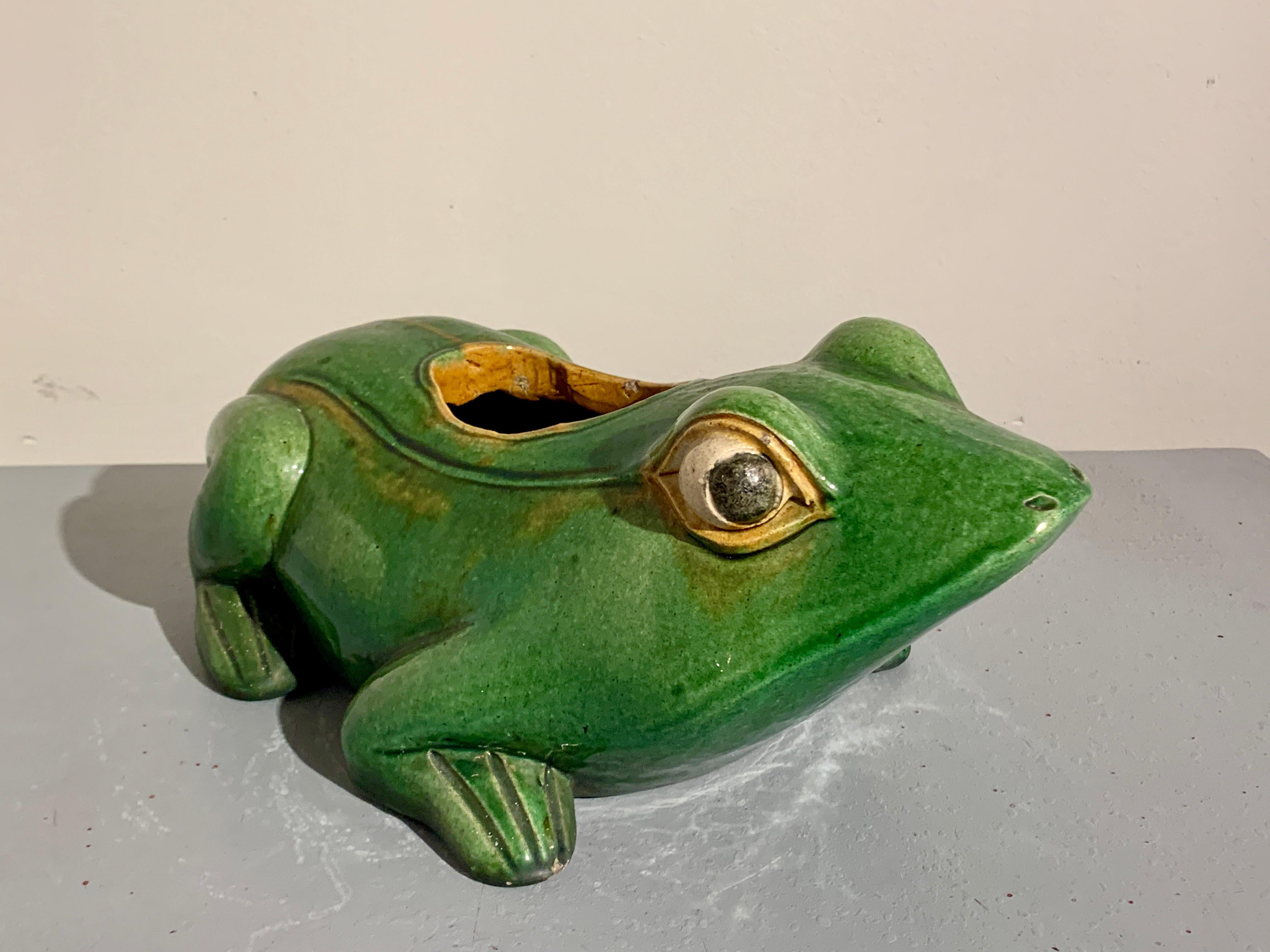 Mid-Century Modern Mid-Century Frog Planter Green Glazed Stoneware