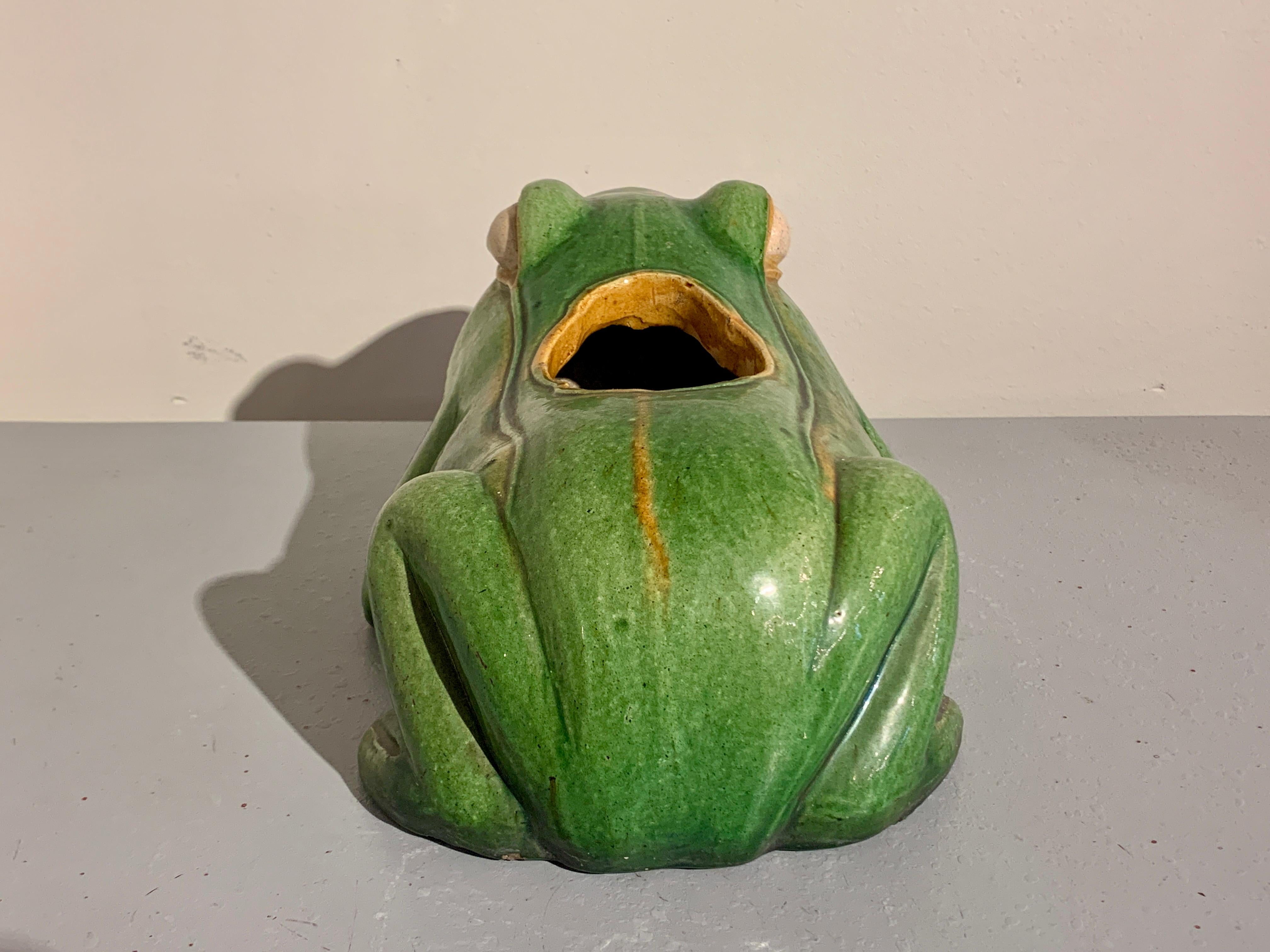 20th Century Mid-Century Frog Planter Green Glazed Stoneware