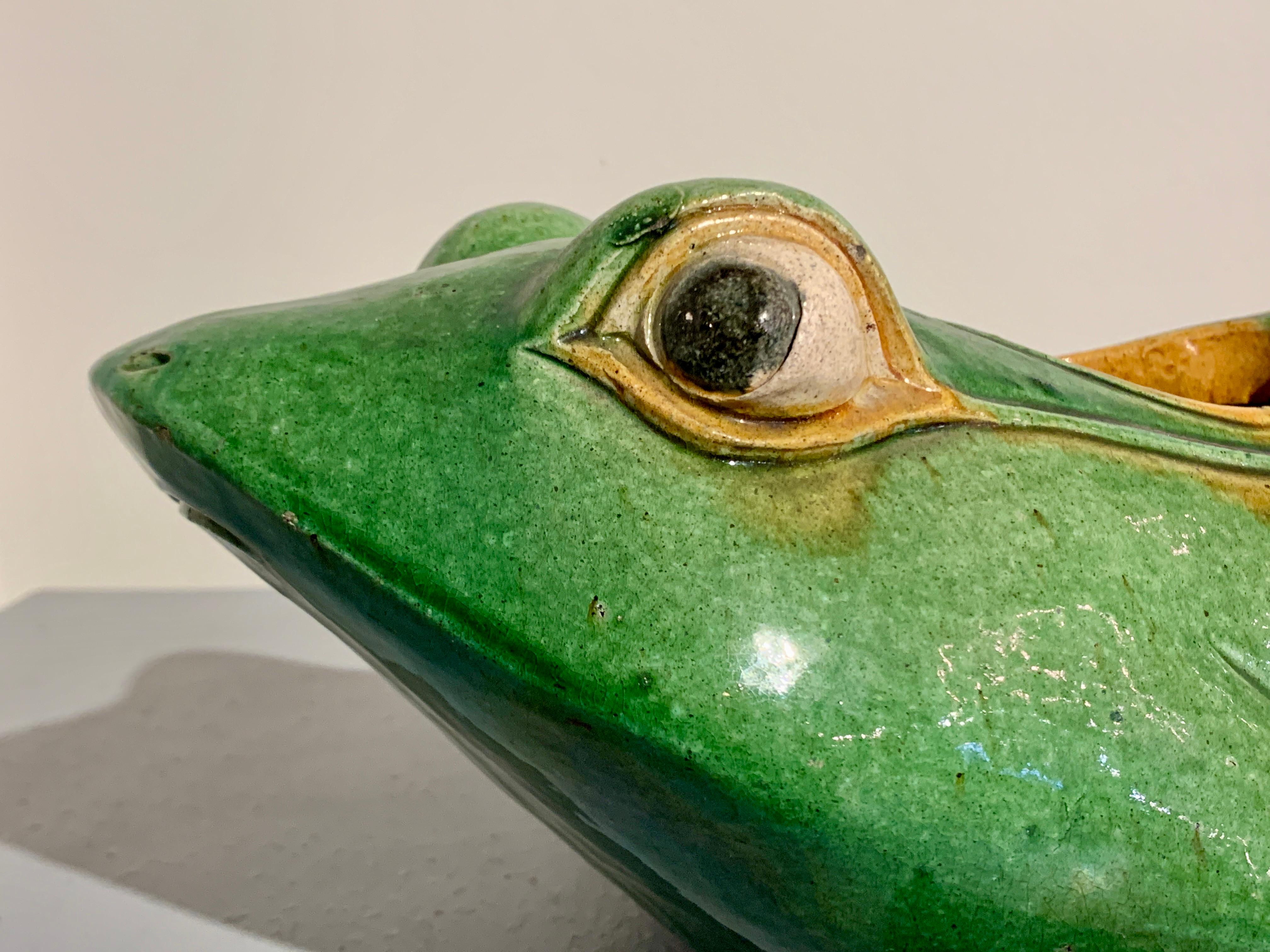 Mid-Century Frog Planter Green Glazed Stoneware 1